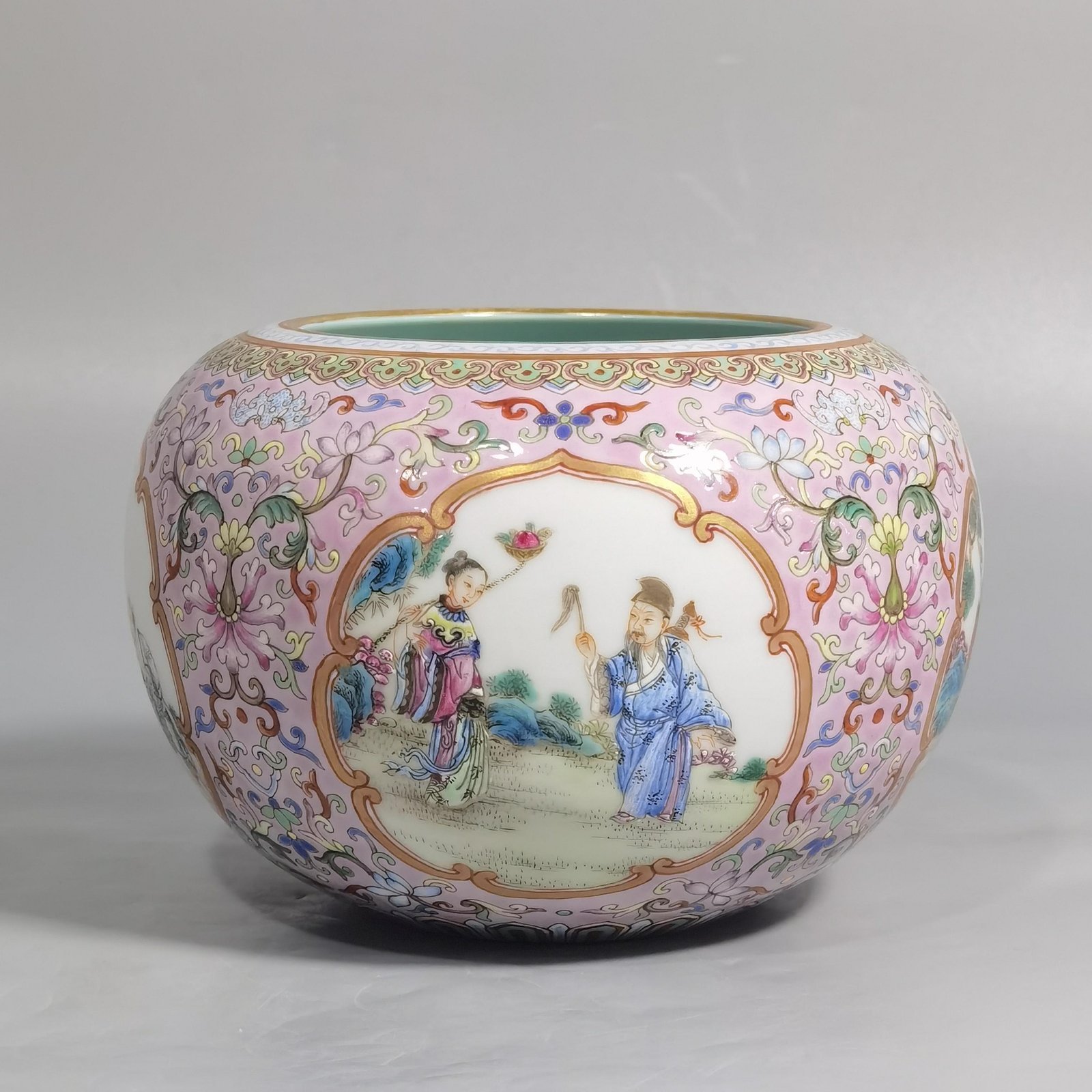 Qing Dynasty Jiaqing pastel pink ground pattern window with Eight Immortals Birthday Celebration washed
