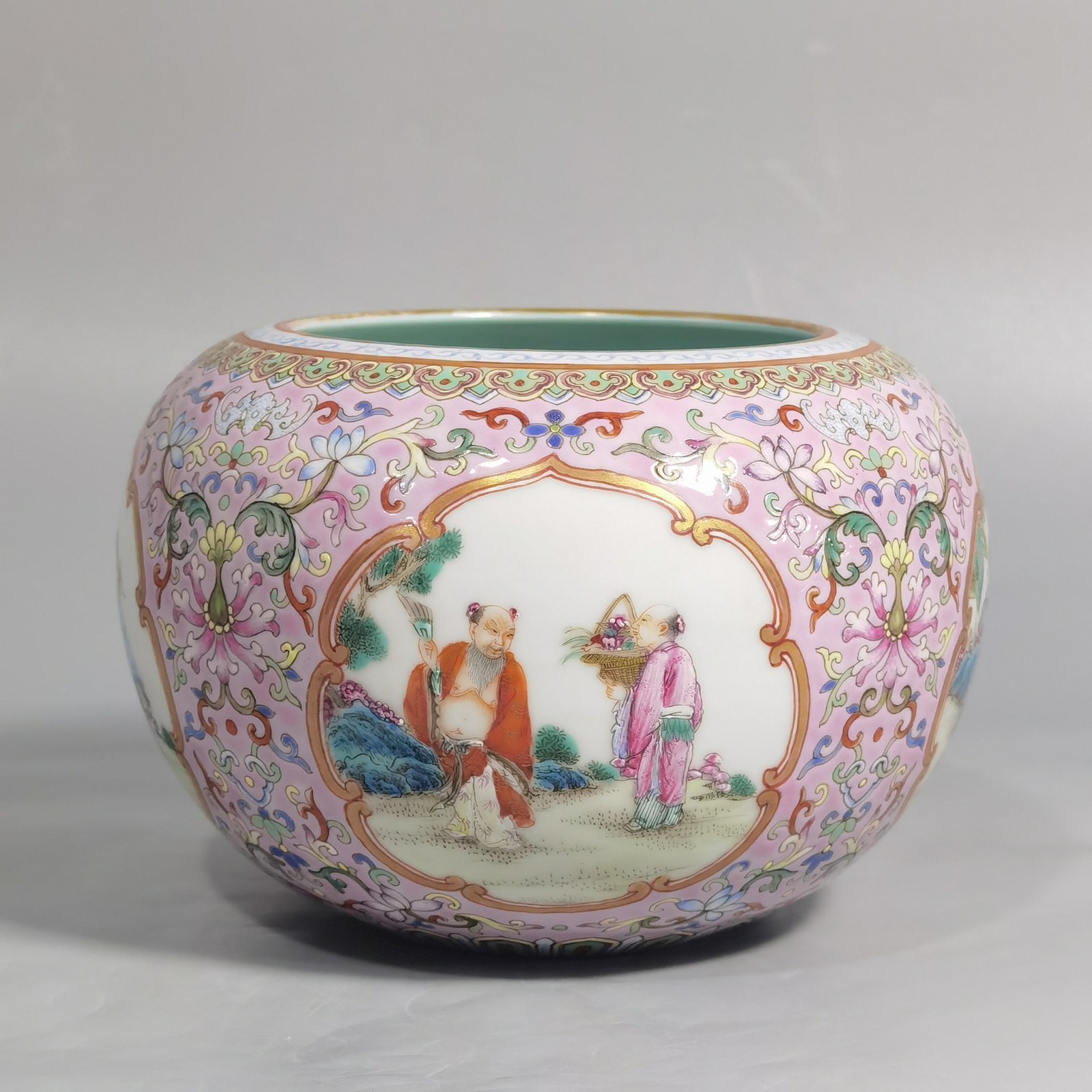 Qing Dynasty Jiaqing pastel pink ground pattern window with Eight Immortals Birthday Celebration washed