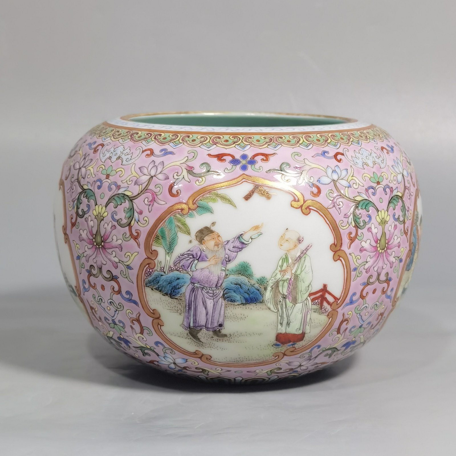 Qing Dynasty Jiaqing pastel pink ground pattern window with Eight Immortals Birthday Celebration washed