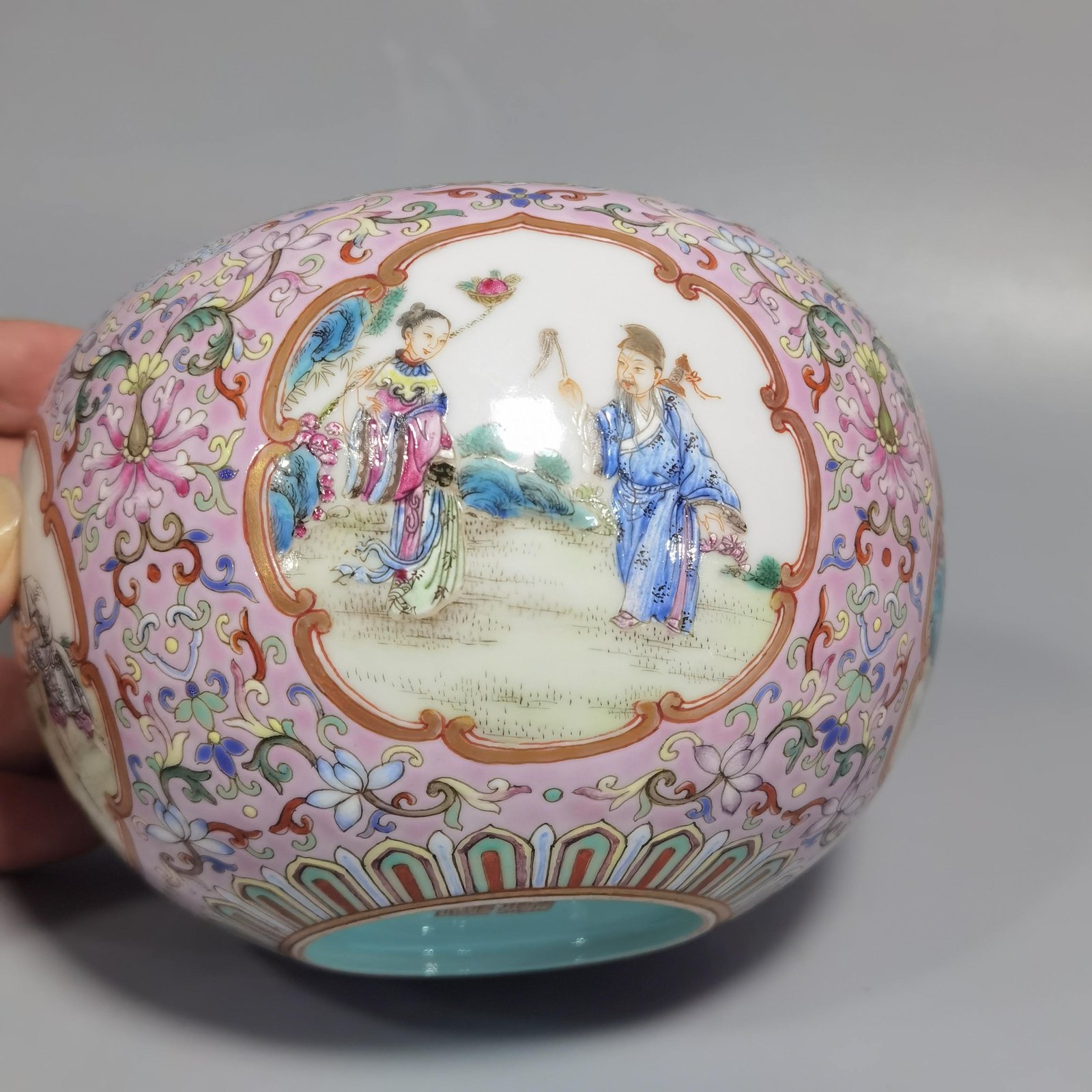 Qing Dynasty Jiaqing pastel pink ground pattern window with Eight Immortals Birthday Celebration washed