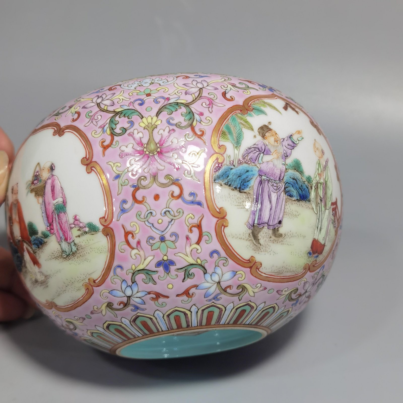 Qing Dynasty Jiaqing pastel pink ground pattern window with Eight Immortals Birthday Celebration washed
