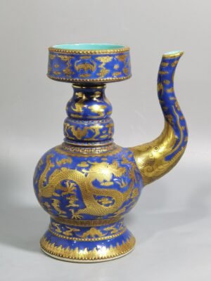 Qing Dynasty Jiaqing blue ground gold cloud and dragon pattern spray bottle