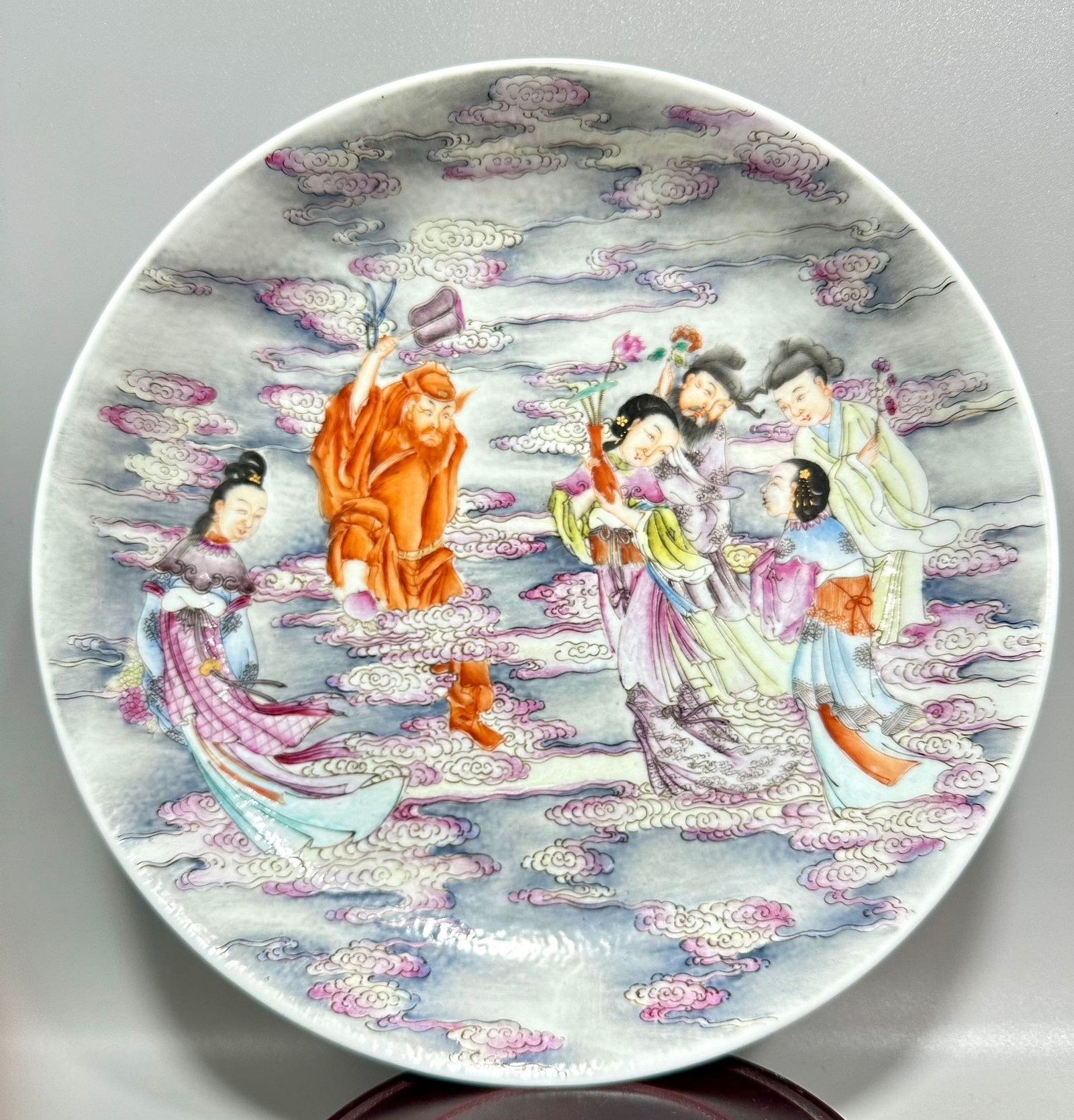 Qing Dynasty Jiaqing Pastel flower god picture plate