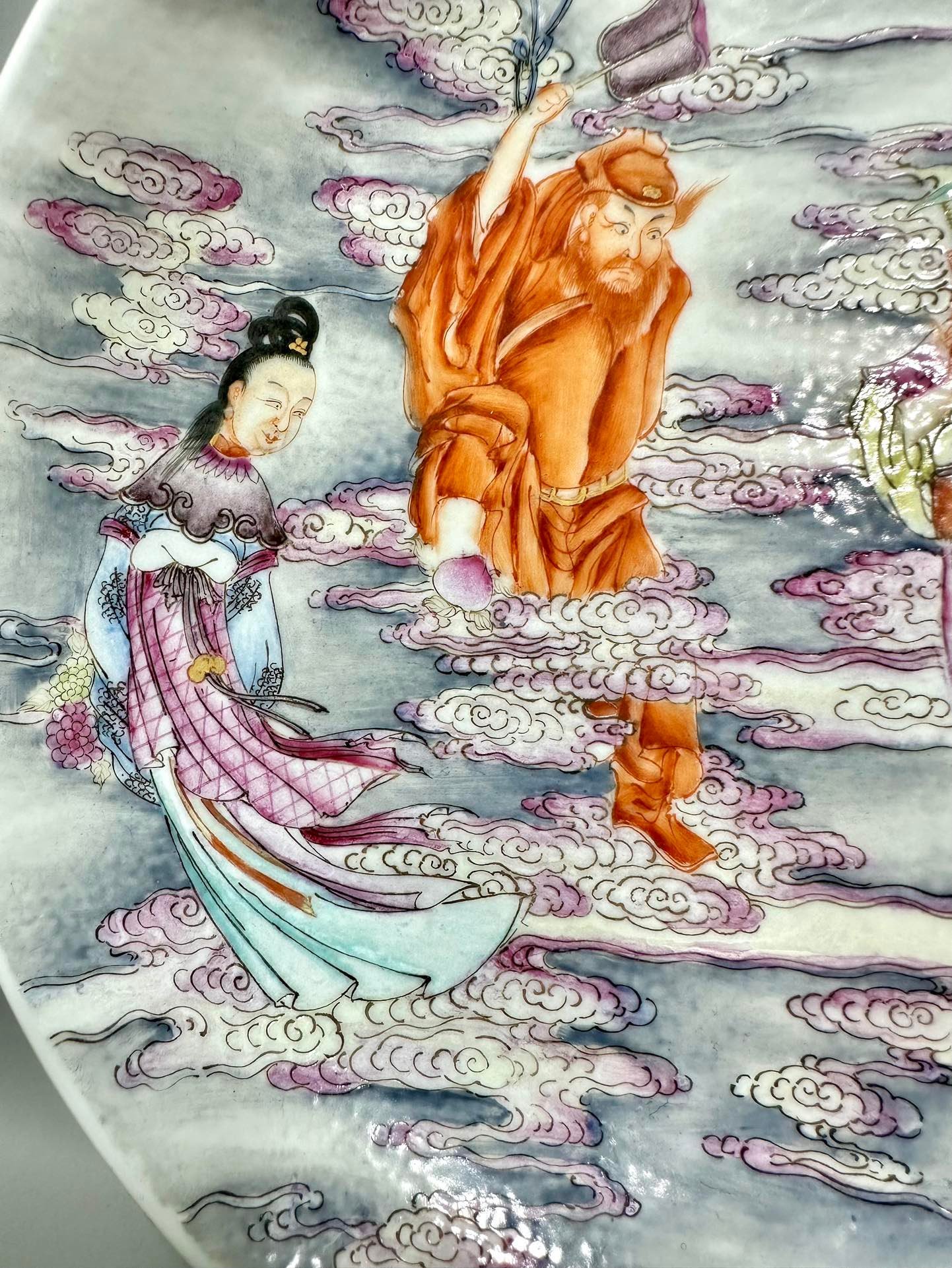 Qing Dynasty Jiaqing Pastel flower god picture plate
