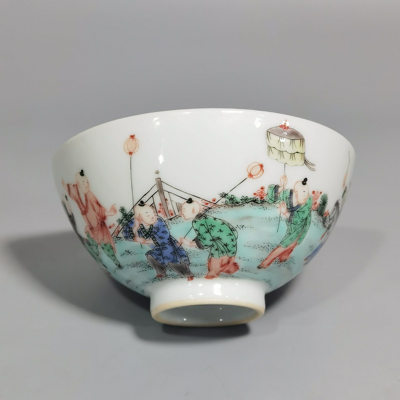 Qing Dynasty Kangxi Five-Colored Baby Playing Tea