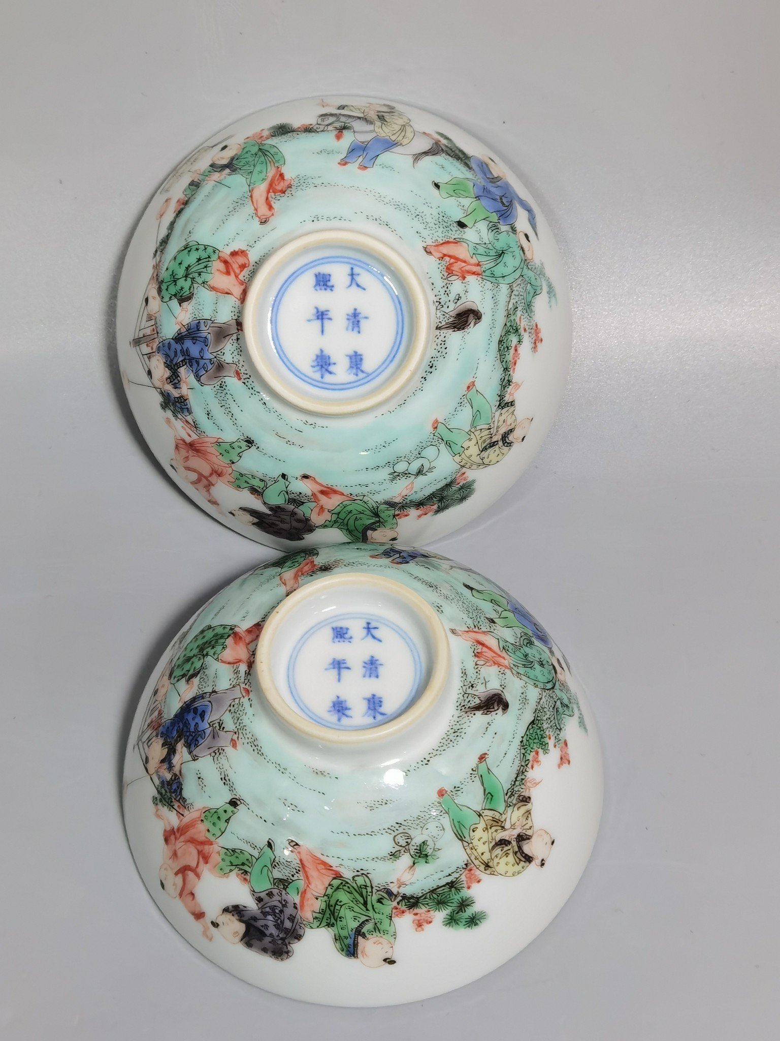 Qing Dynasty Kangxi Five-Colored Baby Playing Tea