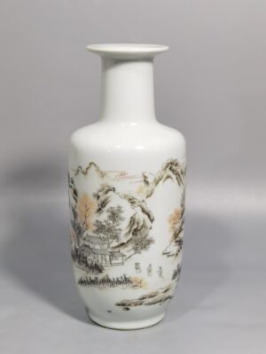 Qing Dynasty Kangxi ink color landscape and figures stick vase