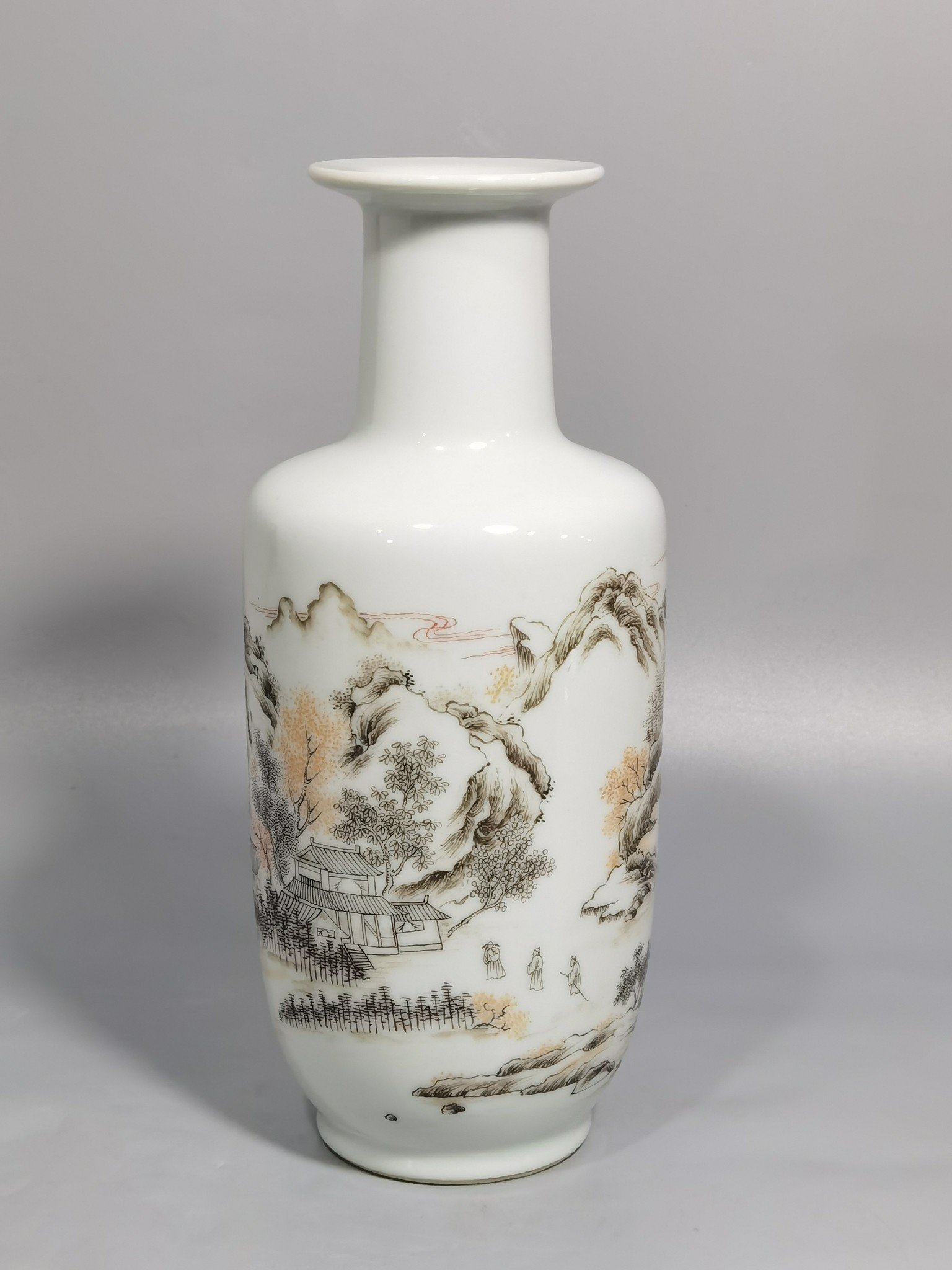 Qing Dynasty Kangxi ink color landscape and figures stick vase