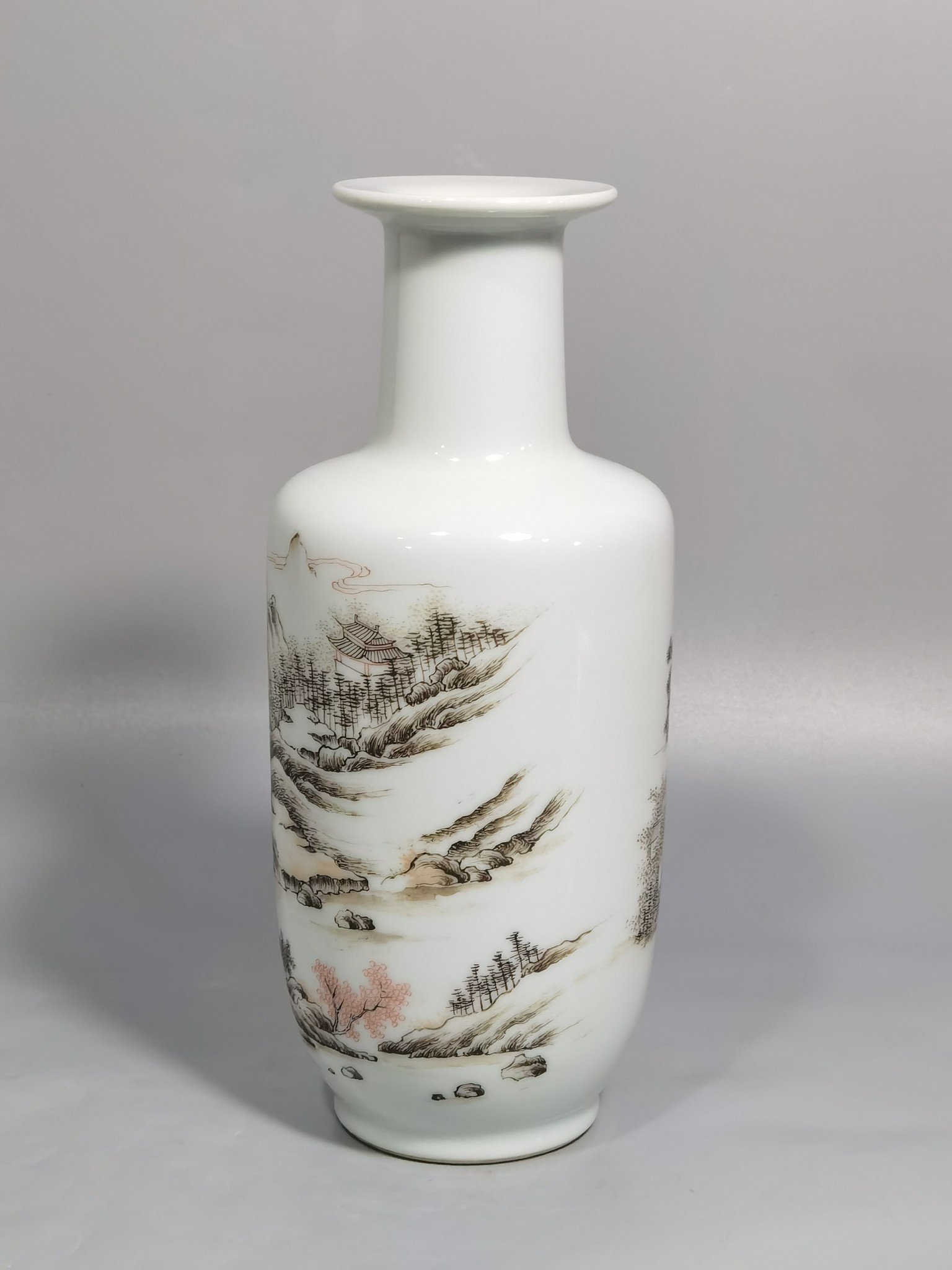 Qing Dynasty Kangxi ink color landscape and figures stick vase