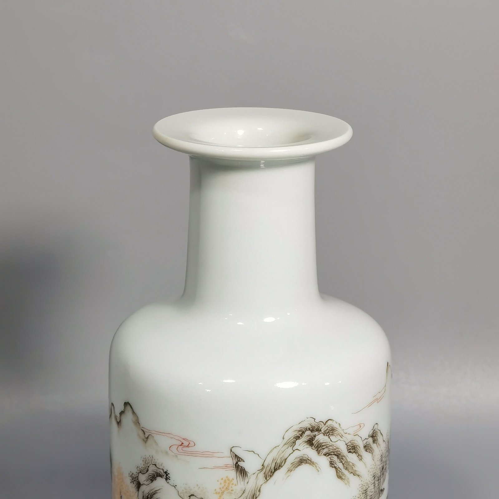 Qing Dynasty Kangxi ink color landscape and figures stick vase
