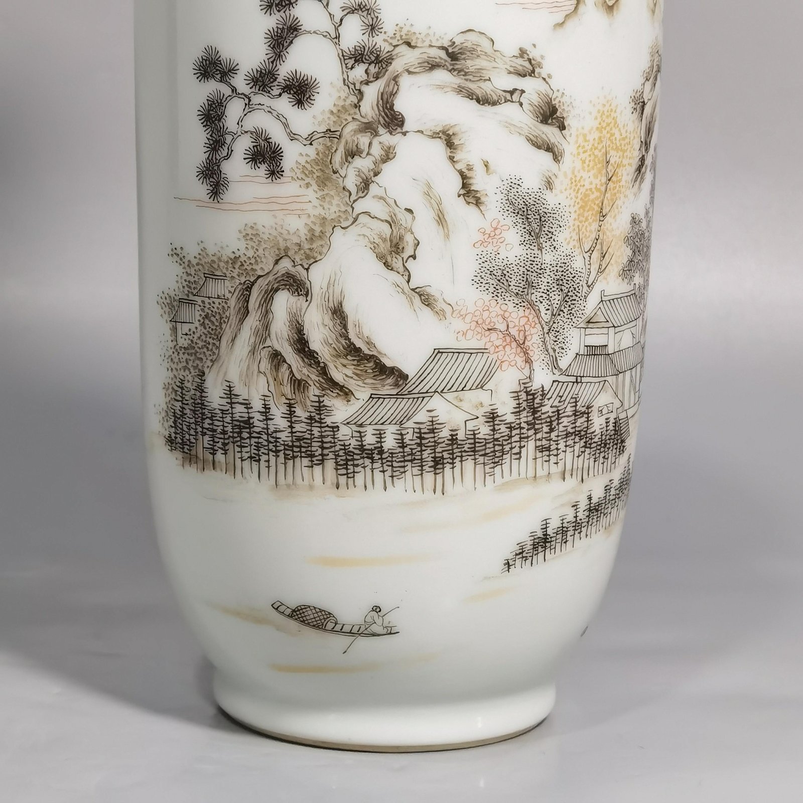 Qing Dynasty Kangxi ink color landscape and figures stick vase