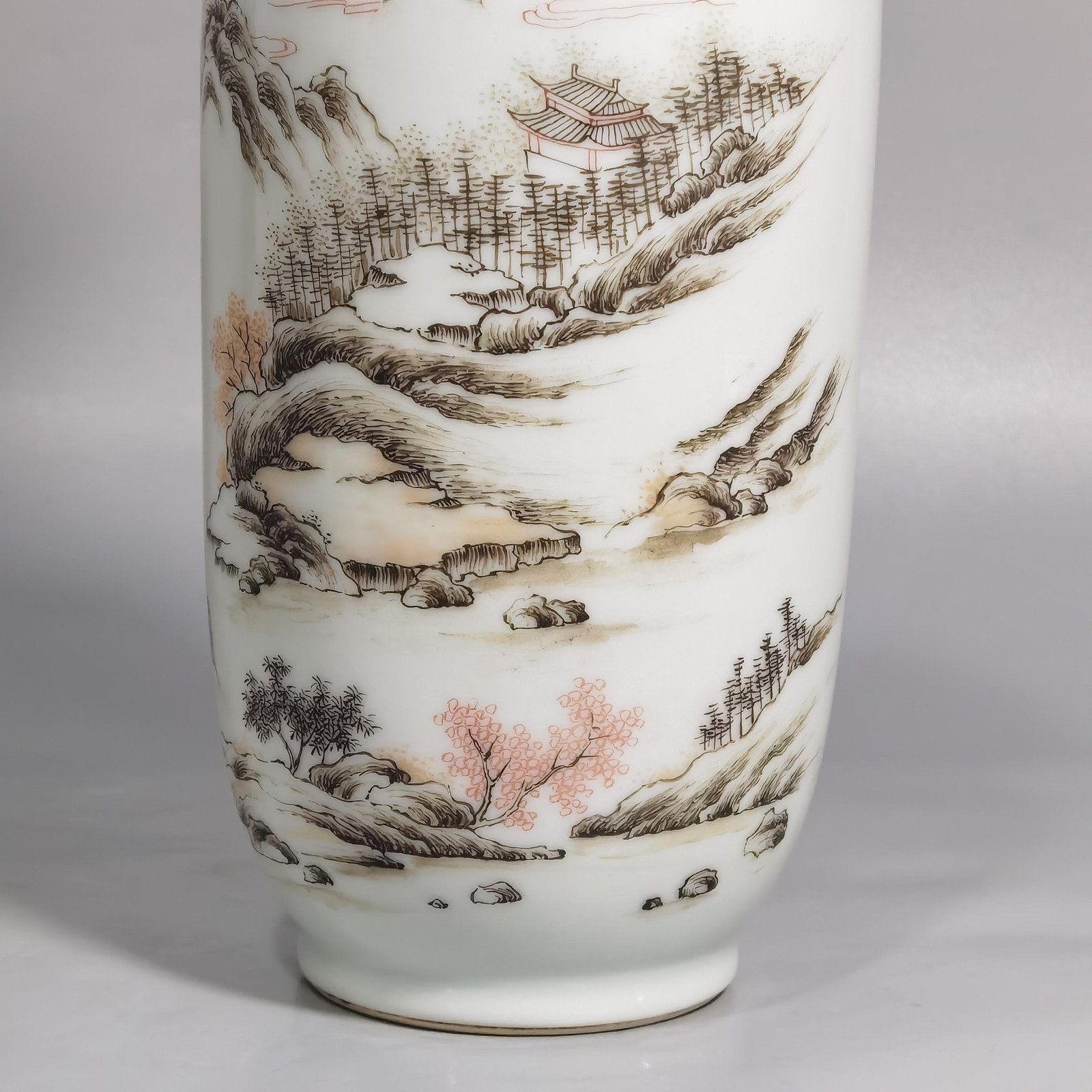 Qing Dynasty Kangxi ink color landscape and figures stick vase