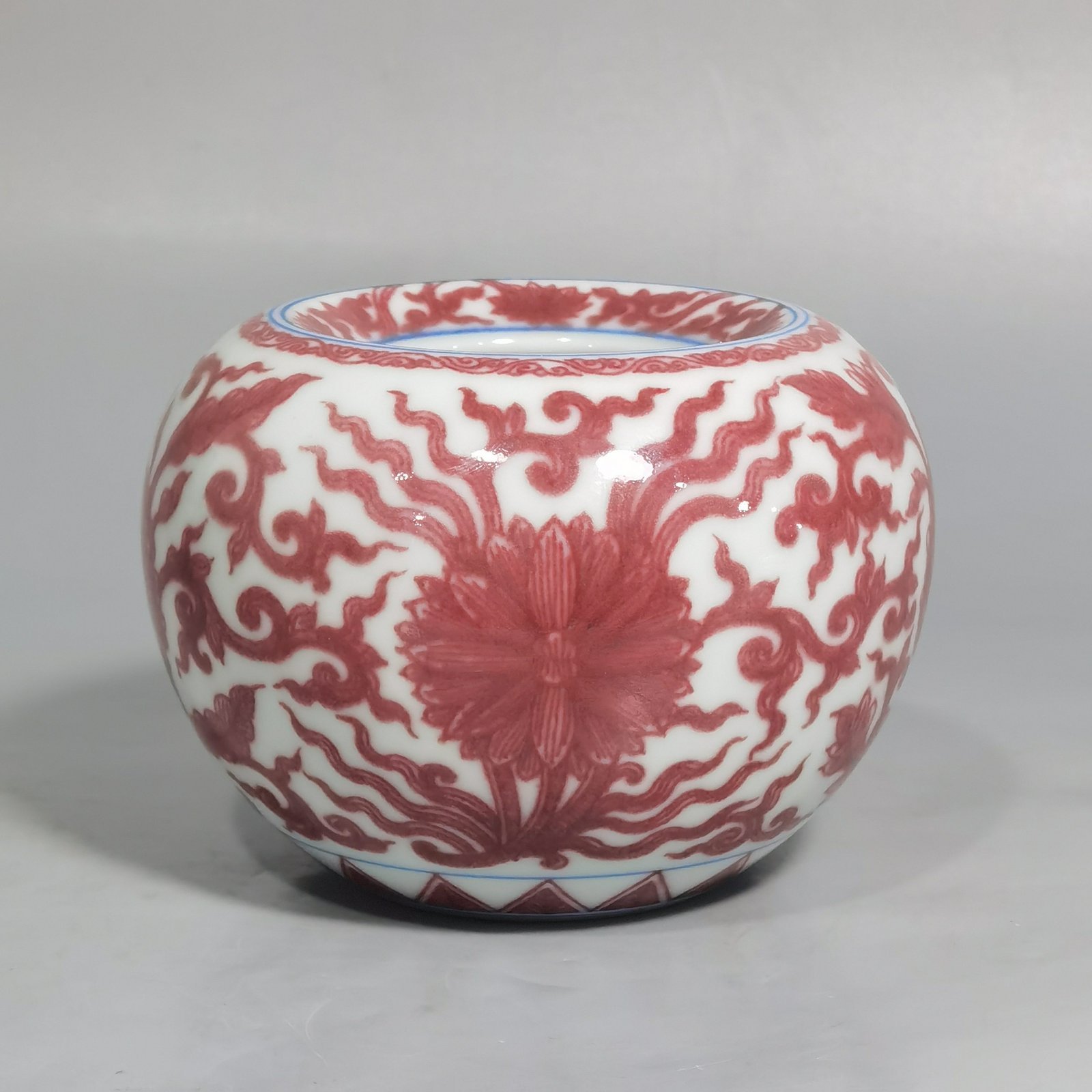 Qing Dynasty Kangxi underglaze red lotus wash