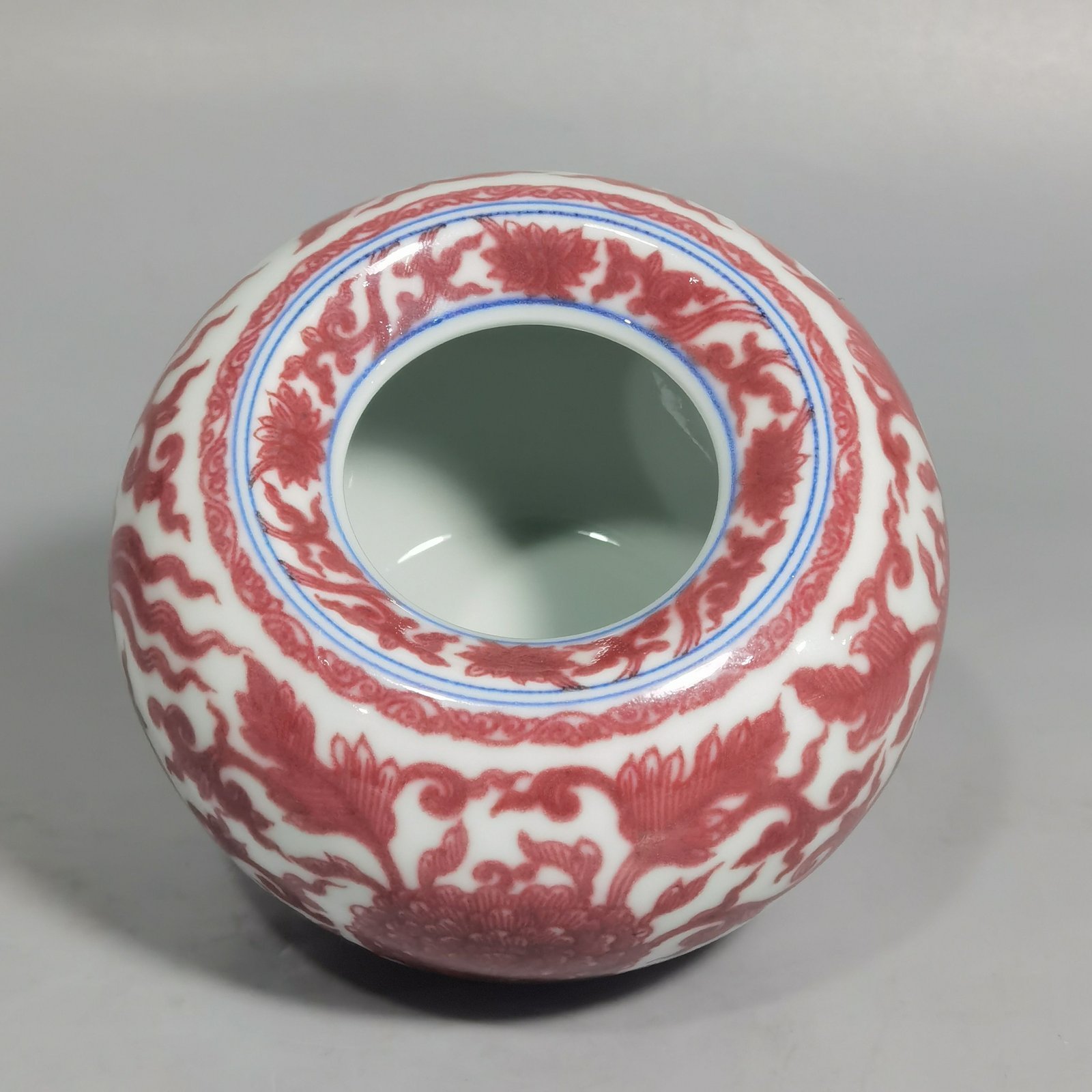 Qing Dynasty Kangxi underglaze red lotus wash