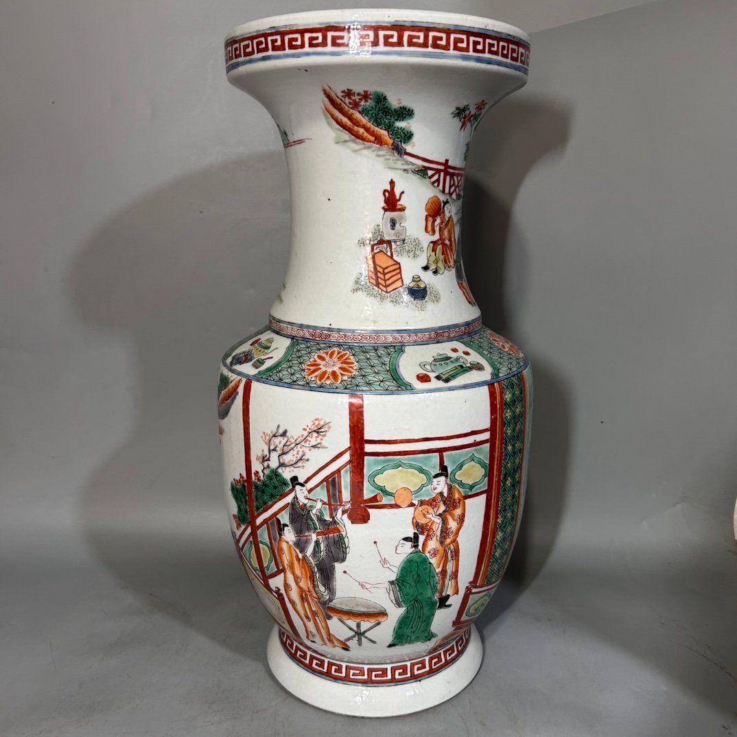 Qing Dynasty Kangxi colorful character vase