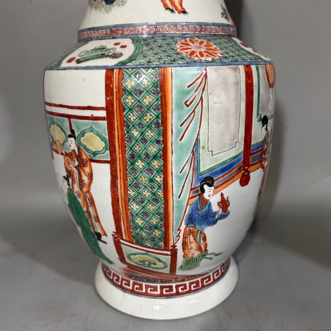 Qing Dynasty Kangxi colorful character vase