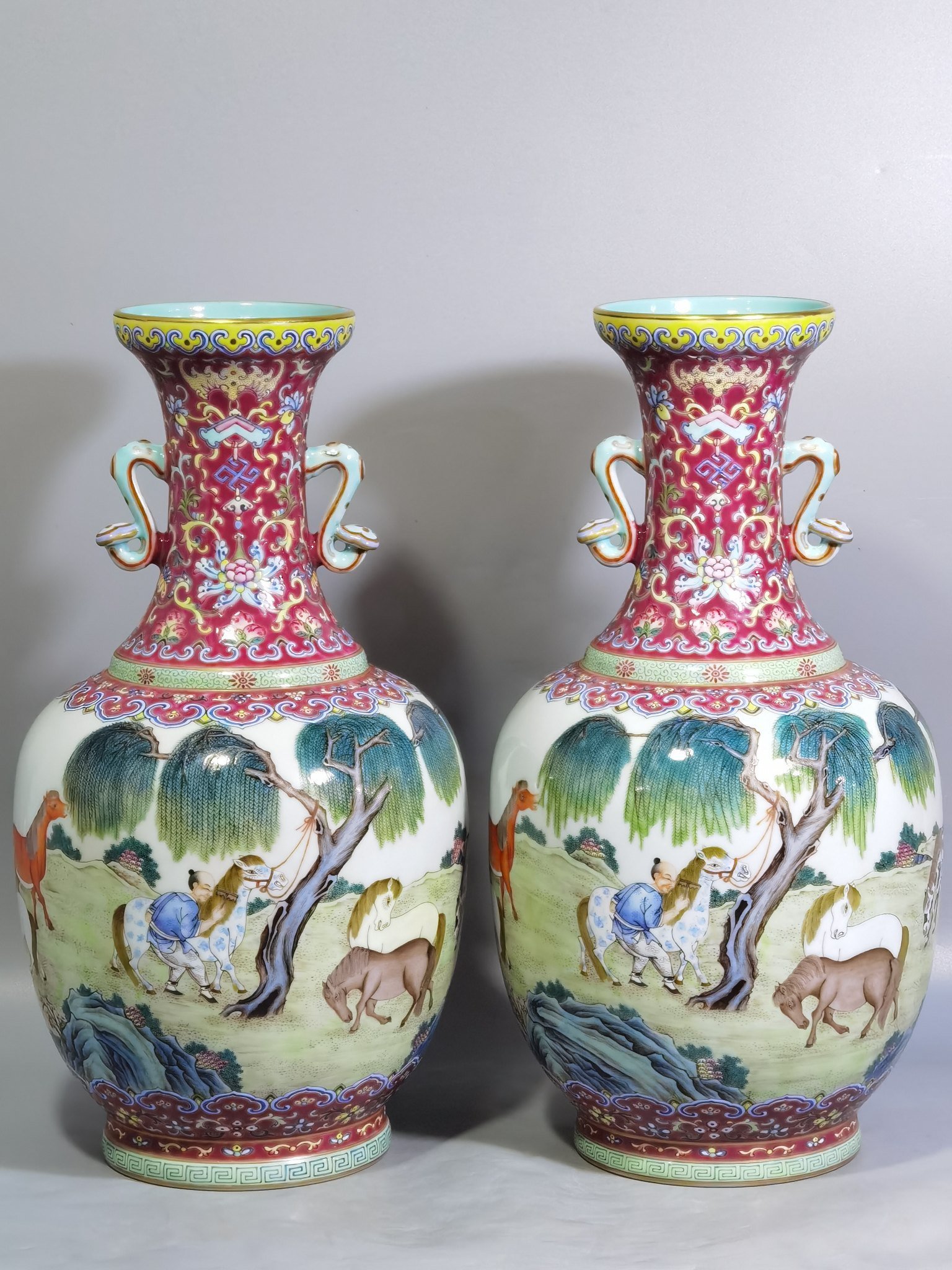 Qing Dynasty Daoguang famille rose Ruyi ear vase