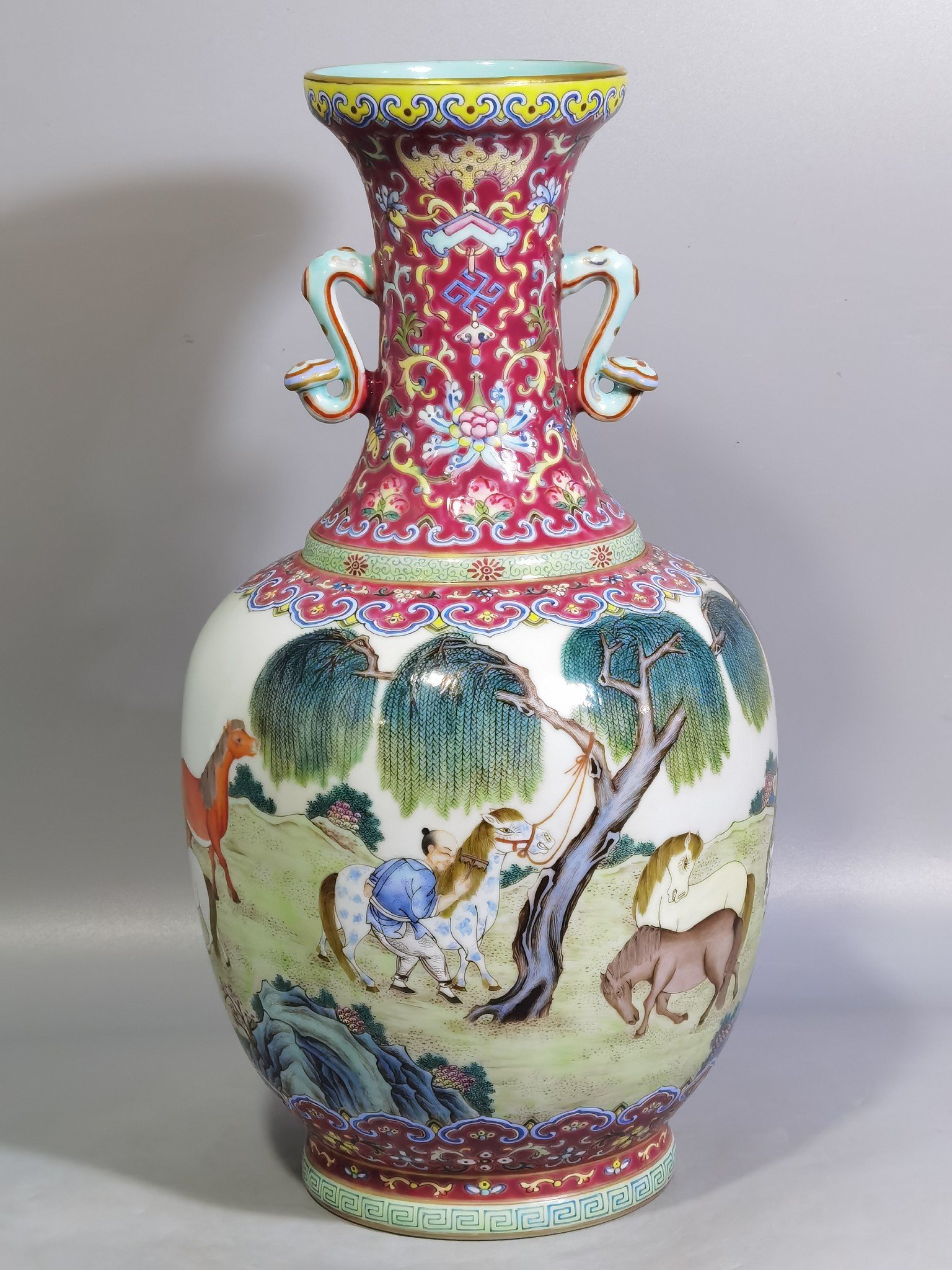 Qing Dynasty Daoguang famille rose Ruyi ear vase