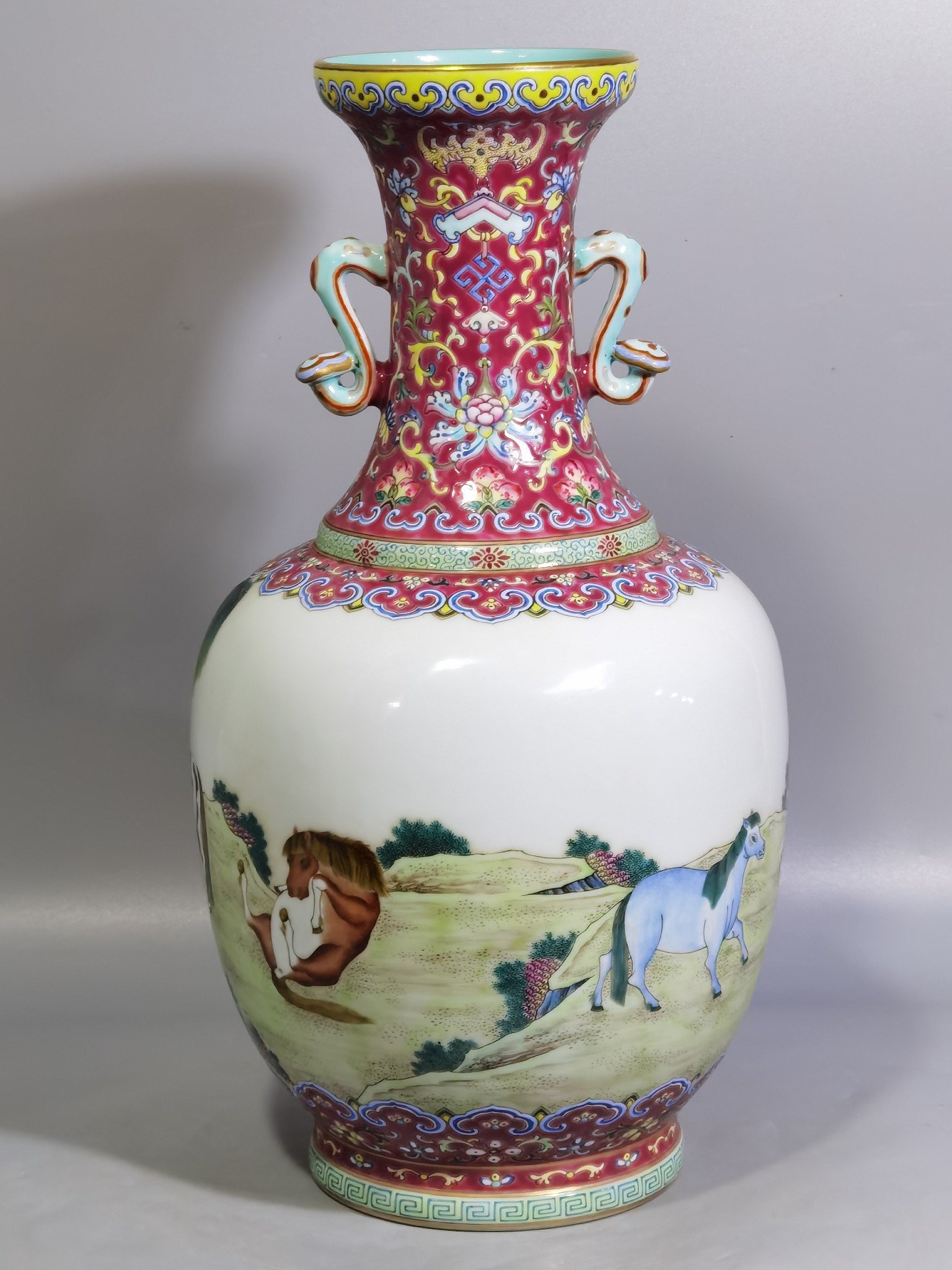 Qing Dynasty Daoguang famille rose Ruyi ear vase