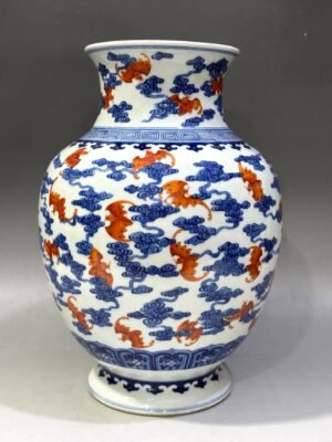 Qing Dynasty Daoguang blue and white alum red Hongfu Qitian vase