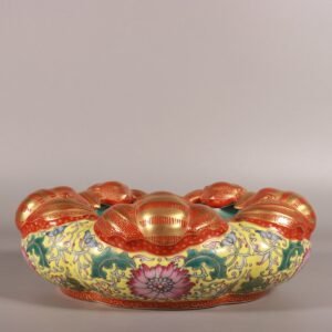 Qing Dynasty Qianlong enamel with yellow ground and lotus branches gold and five blessings washed