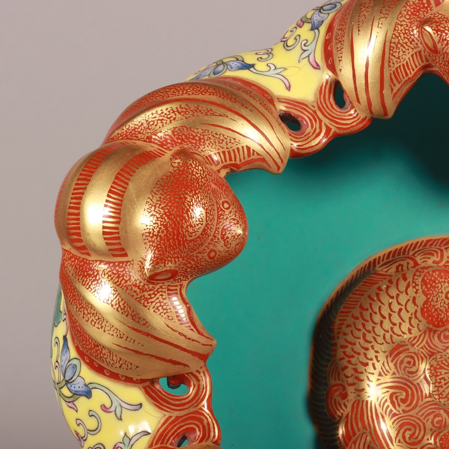 Qing Dynasty Qianlong enamel with yellow ground and lotus branches gold and five blessings washed