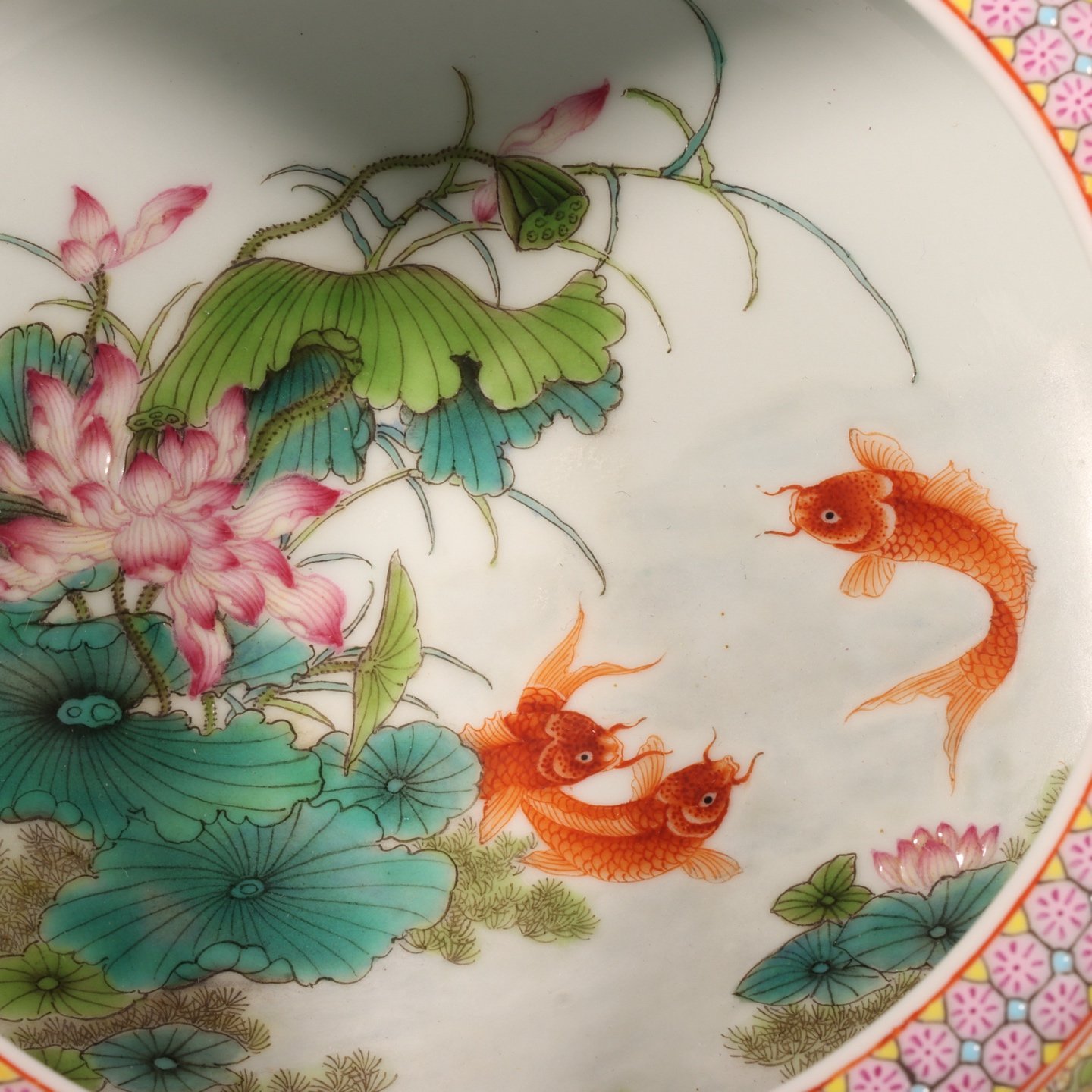 Qing Dynasty Yongzheng pastel painting with fish and algae patterns