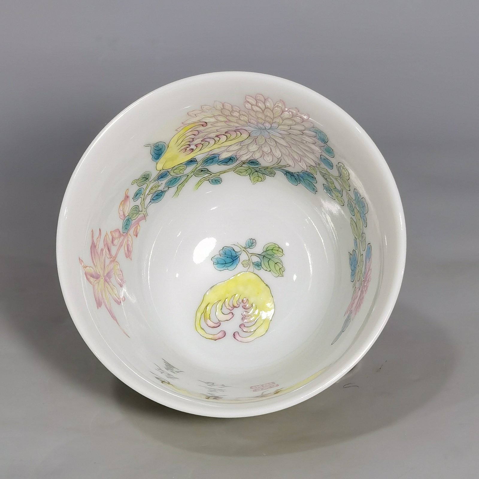 Qing Dynasty Yongzheng a pair of pastel three autumn cups with lemon yellow glaze on the outside