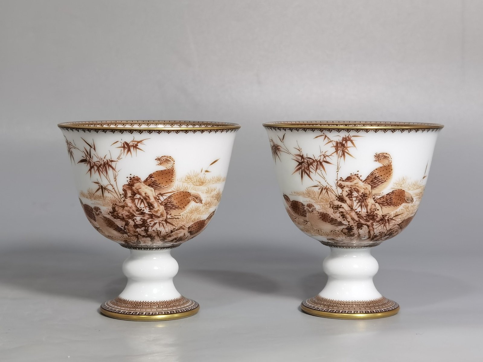 Qing Dynasty Yongzheng A pair of ink-colored (bamboo peace-telling) goblets