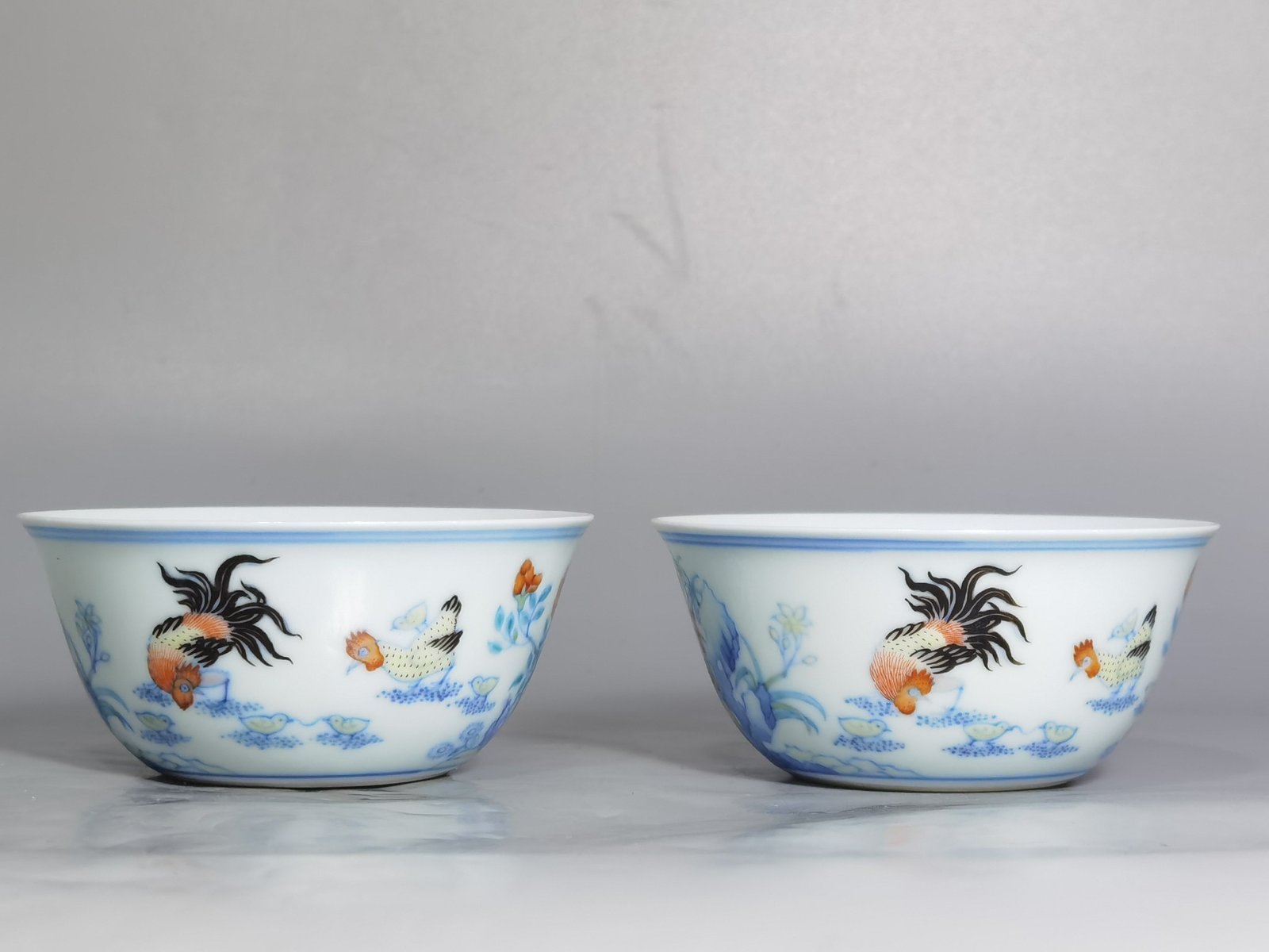 Qing Dynasty Yongzheng a pair of colorful chicken jar cups