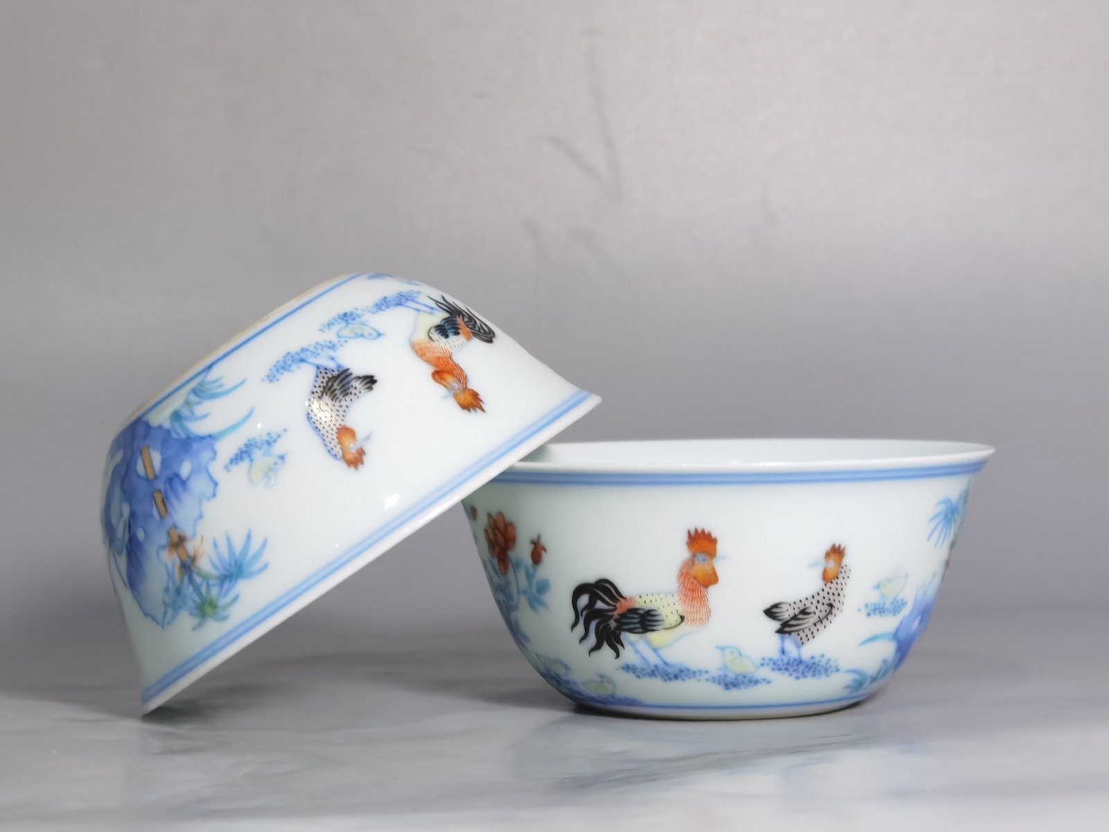 Qing Dynasty Yongzheng a pair of colorful chicken jar cups