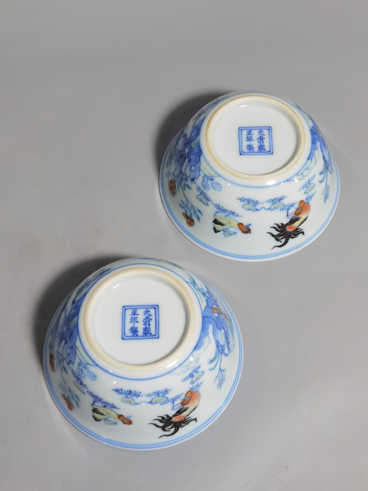 Qing Dynasty Yongzheng a pair of colorful chicken jar cups