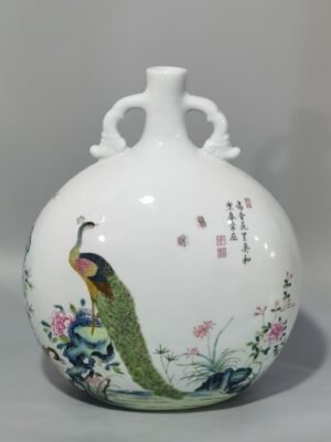 Qing Dynasty Yongzheng Enamel Peacock Phoenix Flower Amphora