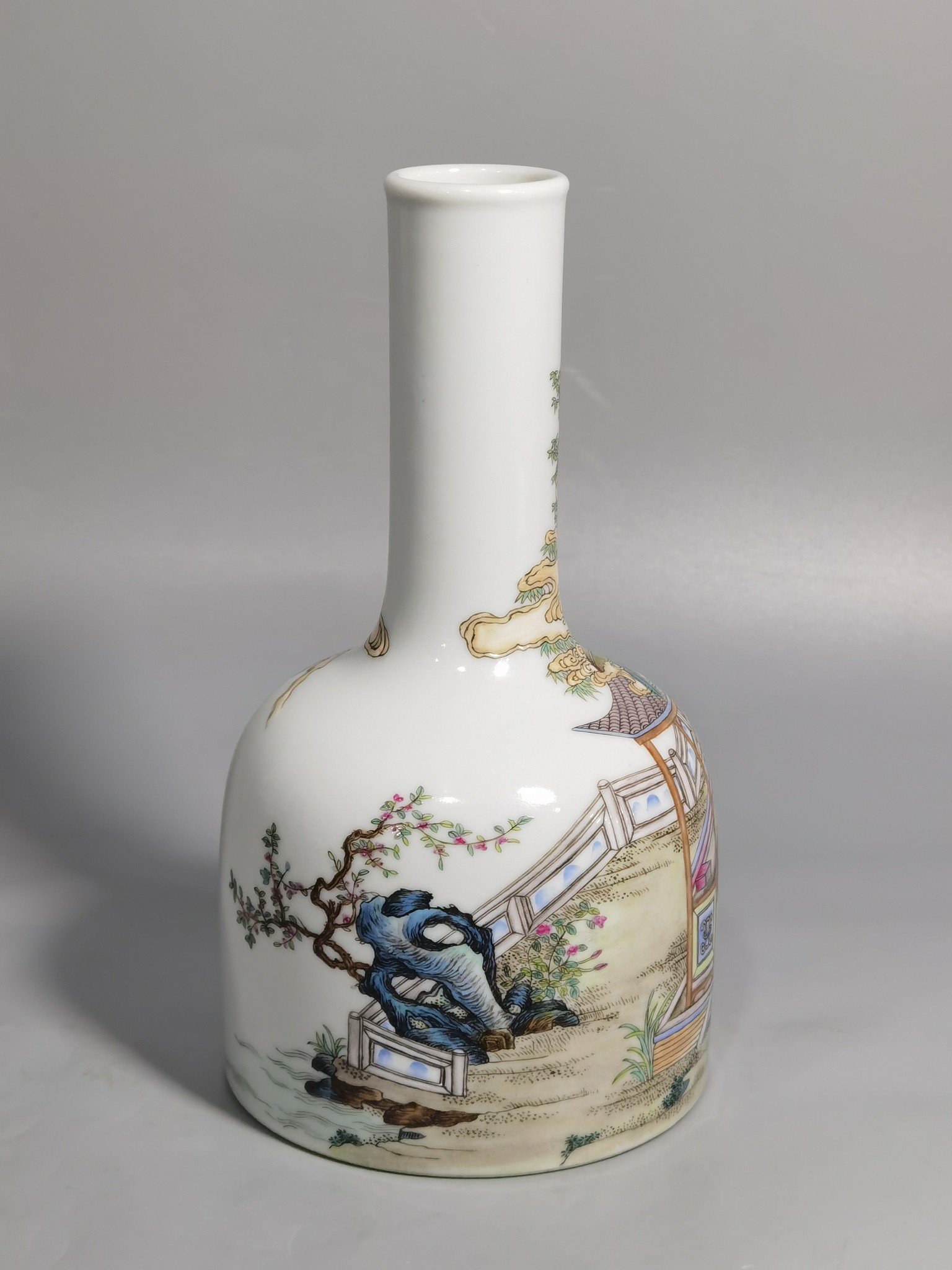 Qing Dynasty Yongzheng Enamel Poetic Bell Statue of Traveling Immortals in the Mountains