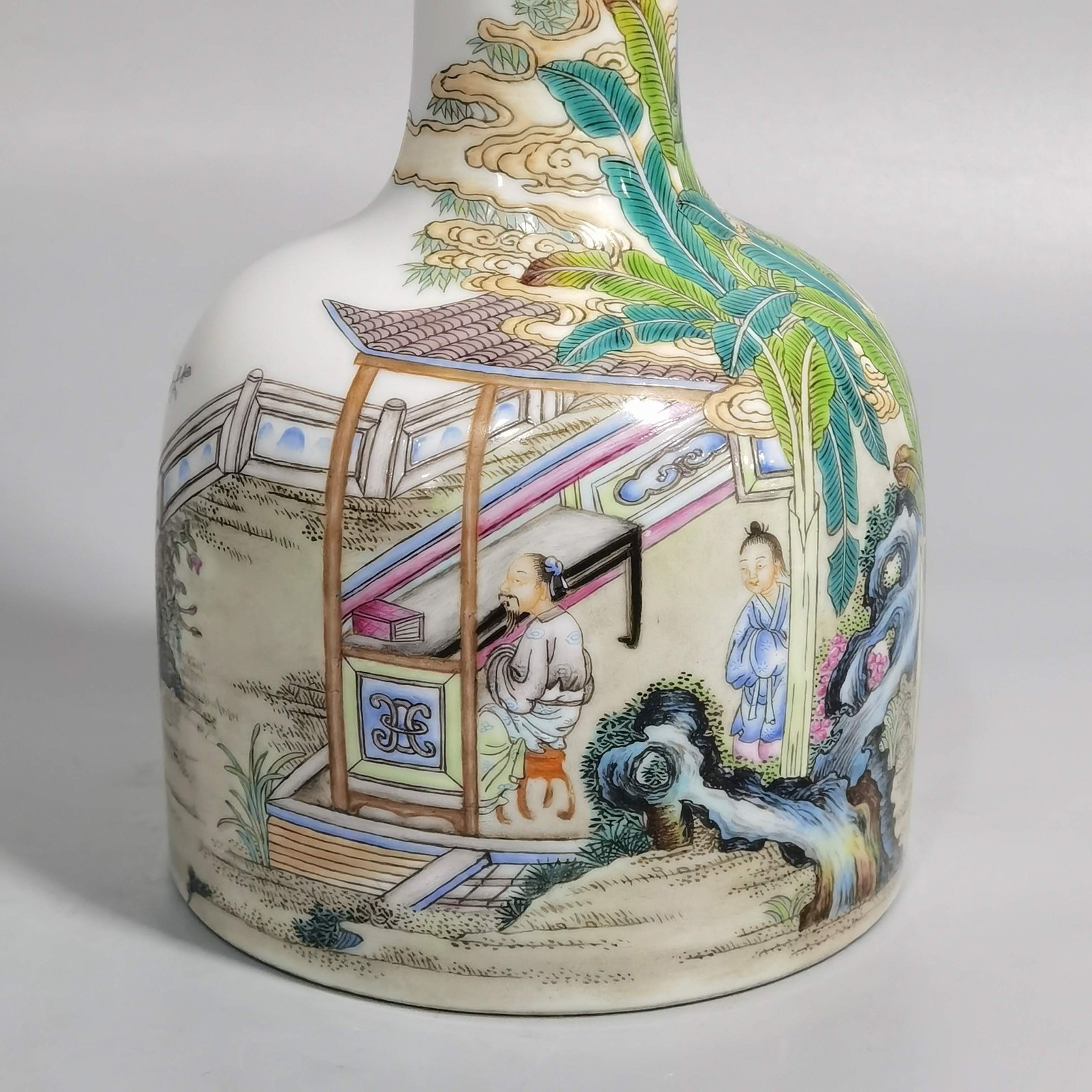 Qing Dynasty Yongzheng Enamel Poetic Bell Statue of Traveling Immortals in the Mountains