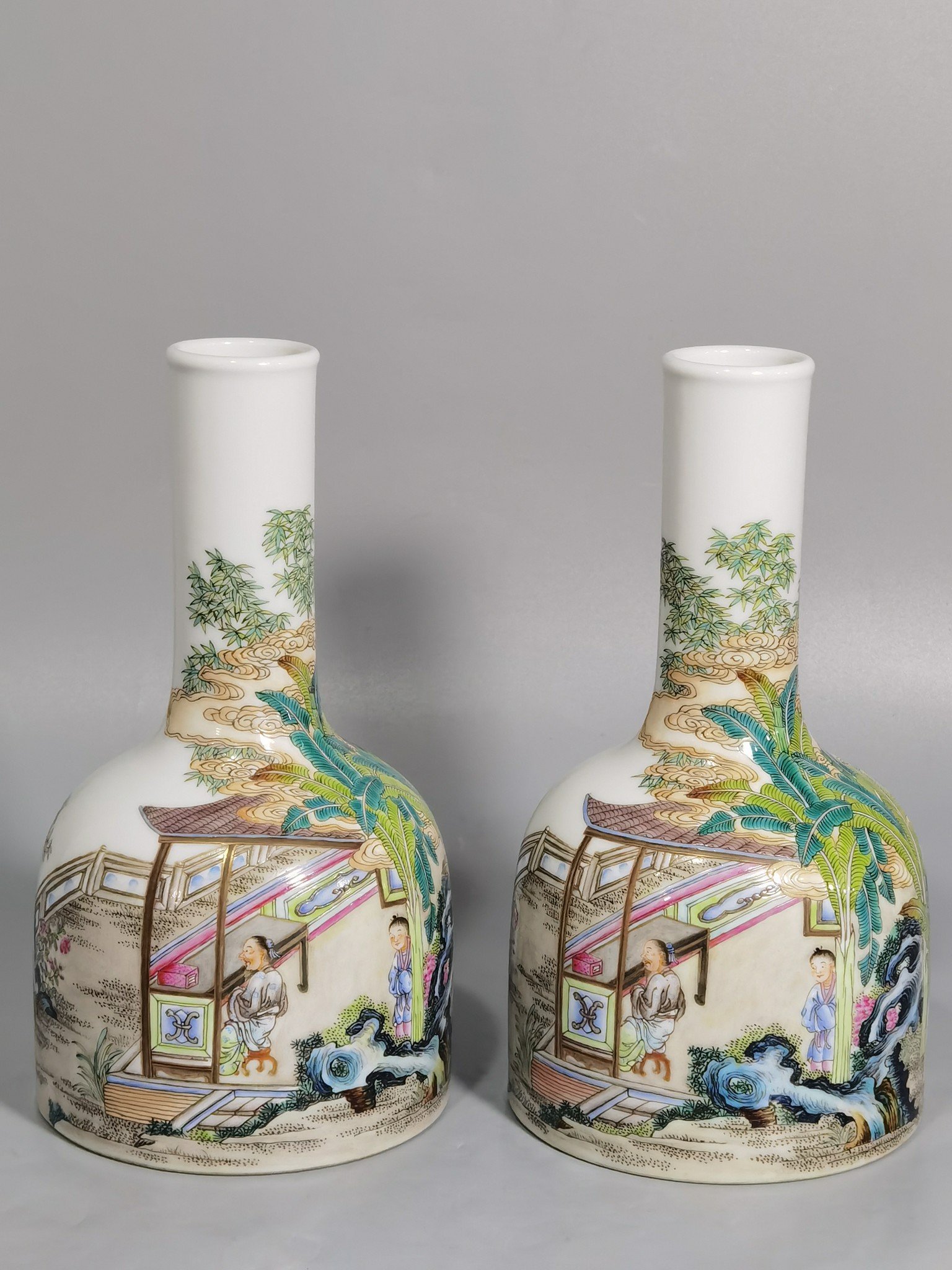 Qing Dynasty Yongzheng Enamel Poetic Bell Statue of Traveling Immortals in the Mountains