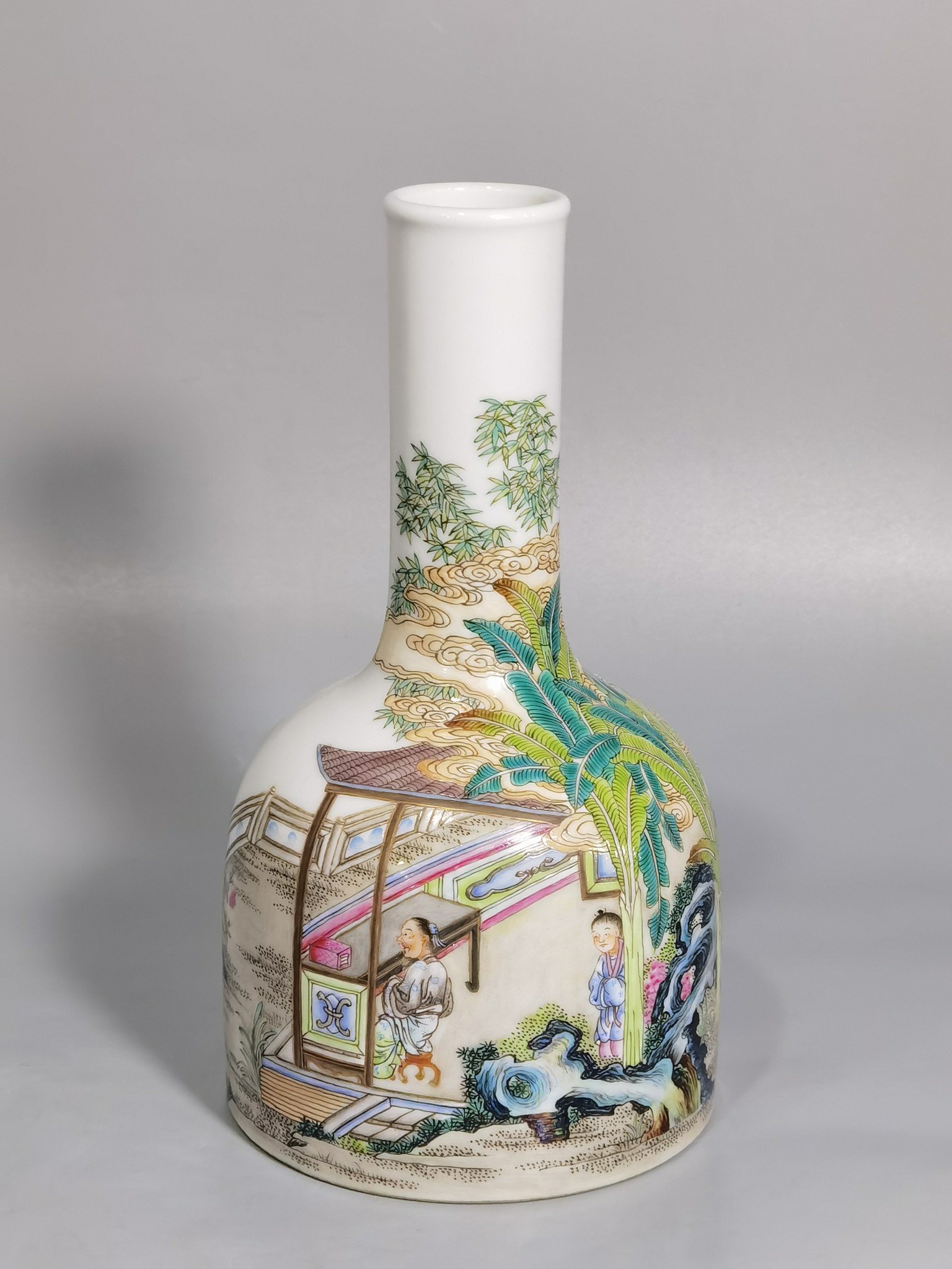 Qing Dynasty Yongzheng Enamel Poetic Bell Statue of Traveling Immortals in the Mountains
