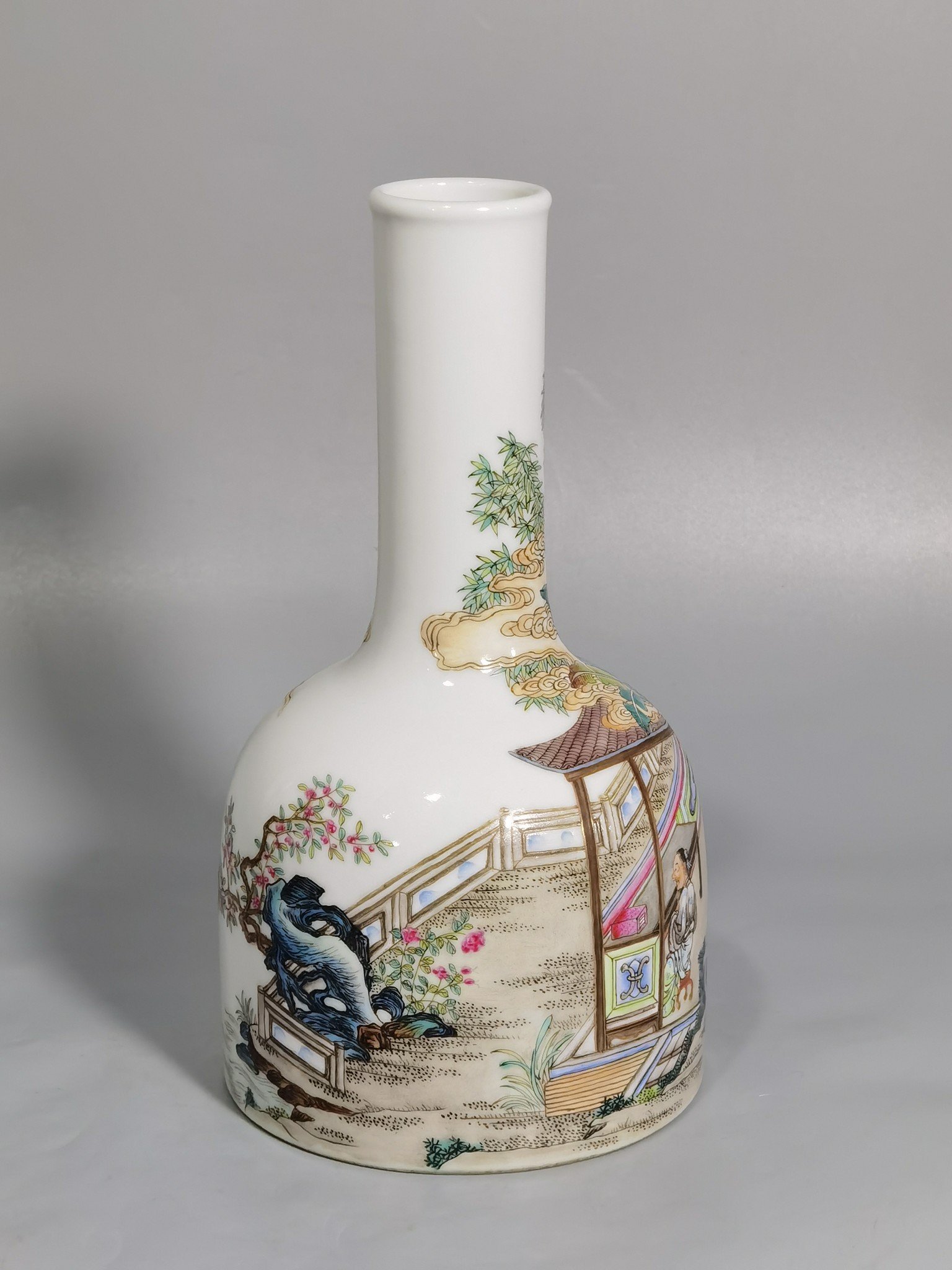 Qing Dynasty Yongzheng Enamel Poetic Bell Statue of Traveling Immortals in the Mountains