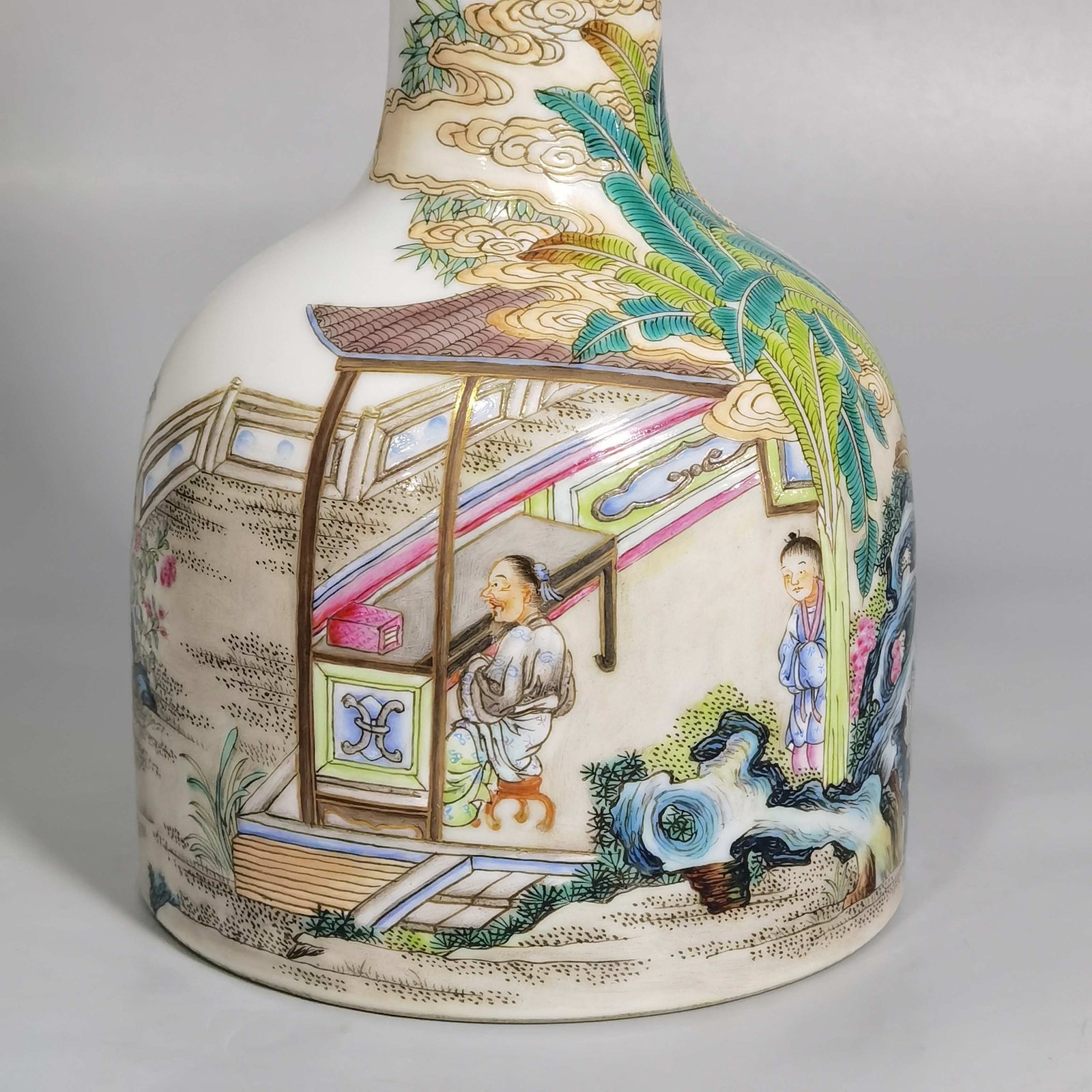 Qing Dynasty Yongzheng Enamel Poetic Bell Statue of Traveling Immortals in the Mountains