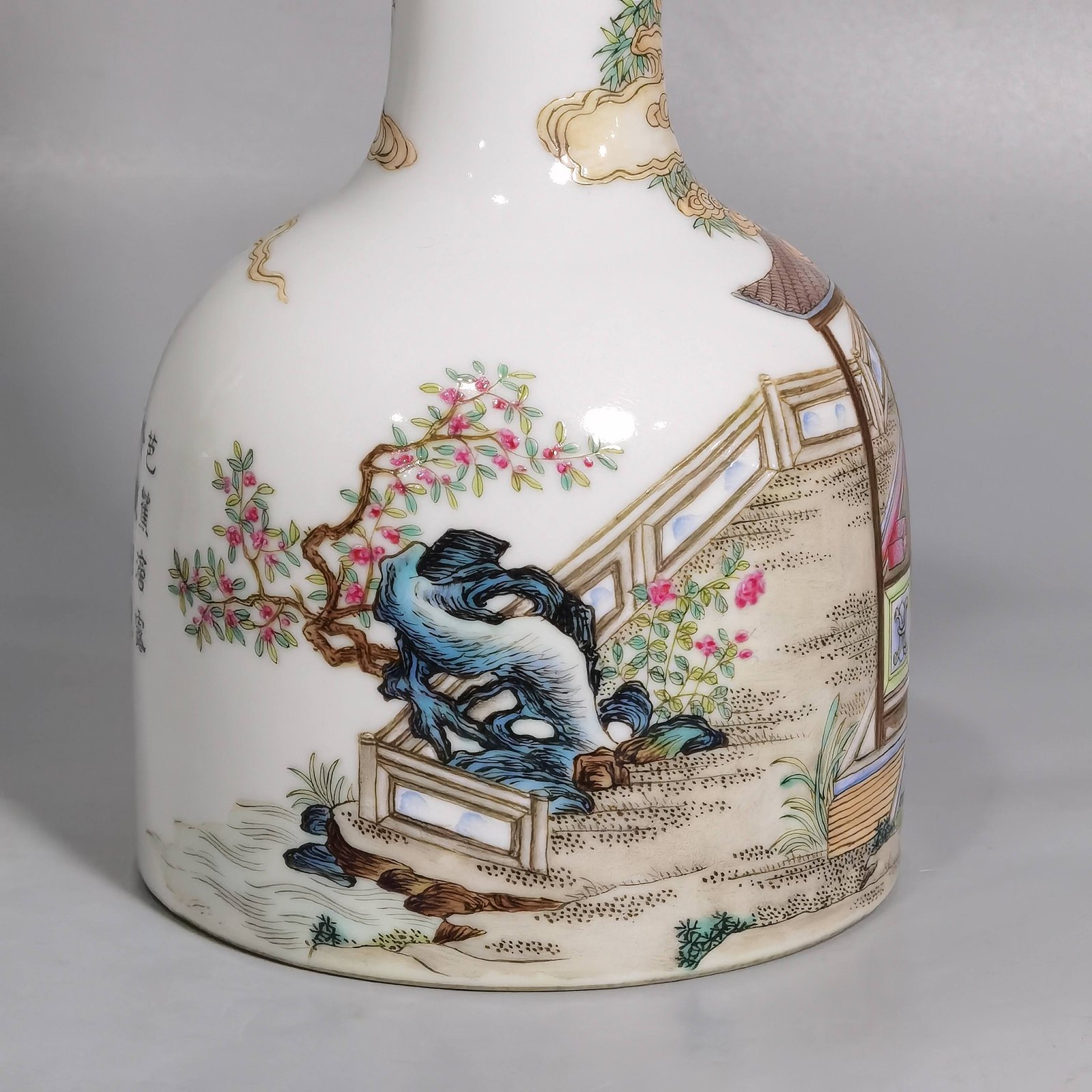 Qing Dynasty Yongzheng Enamel Poetic Bell Statue of Traveling Immortals in the Mountains