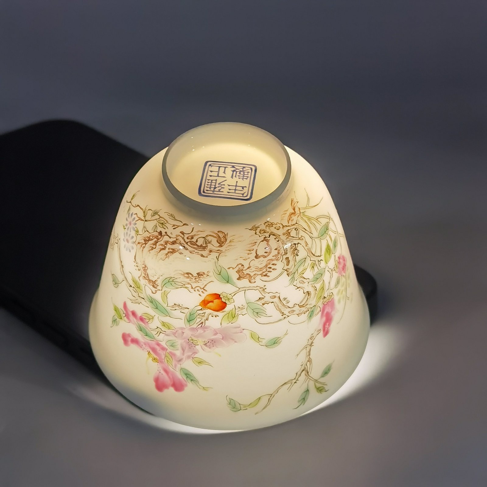 Qing Dynasty Yongzheng A pair of enamel camellia and flower cups
