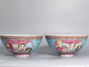 Qing Dynasty Yongzheng a pair of enamel window Western character bowls