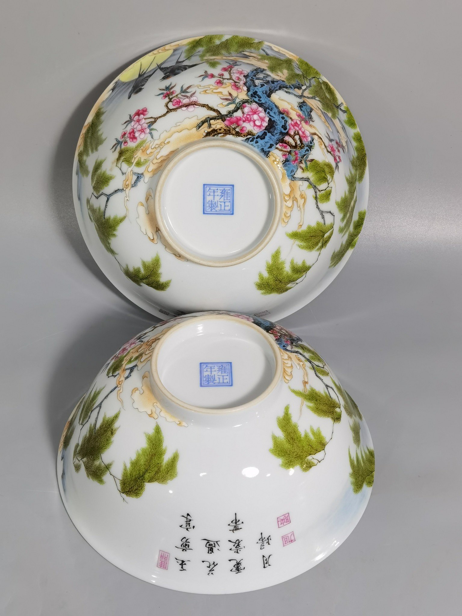 Qing Dynasty Yongzheng enamel bowl with willow and swallow pattern