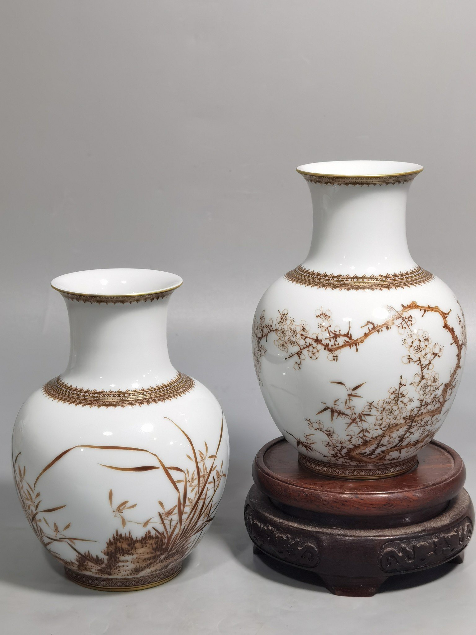 Qing Dynasty Yongzheng A set of enamel plum orchid bamboo and chrysanthemum vases