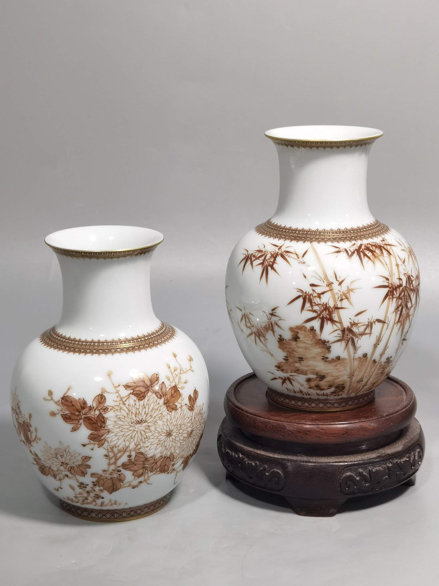 Qing Dynasty Yongzheng A set of enamel plum orchid bamboo and chrysanthemum vases