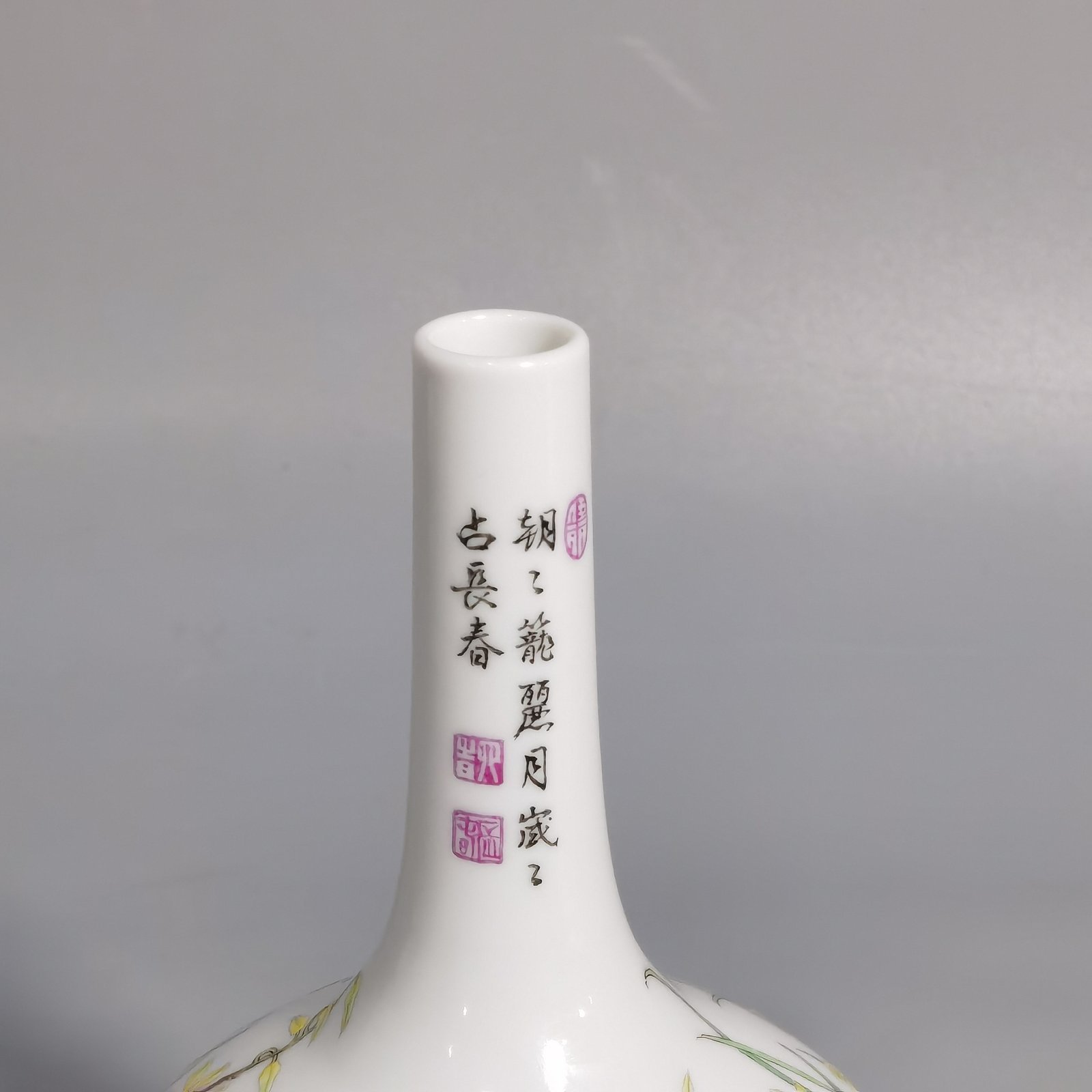 Qing Dynasty Yongzheng enamel vase with Ganoderma lucidum and narcissus flower pattern
