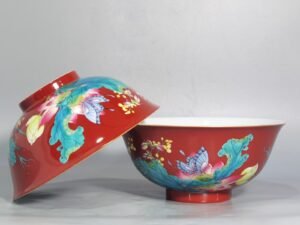 Qing Dynasty Yongzheng Enamel Coral Red Ground Lotus Bowl