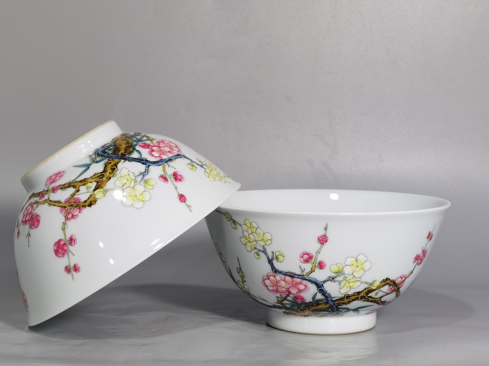 Qing Dynasty Yongzheng Enamel Bamboo and Plum Double Clear Bowl