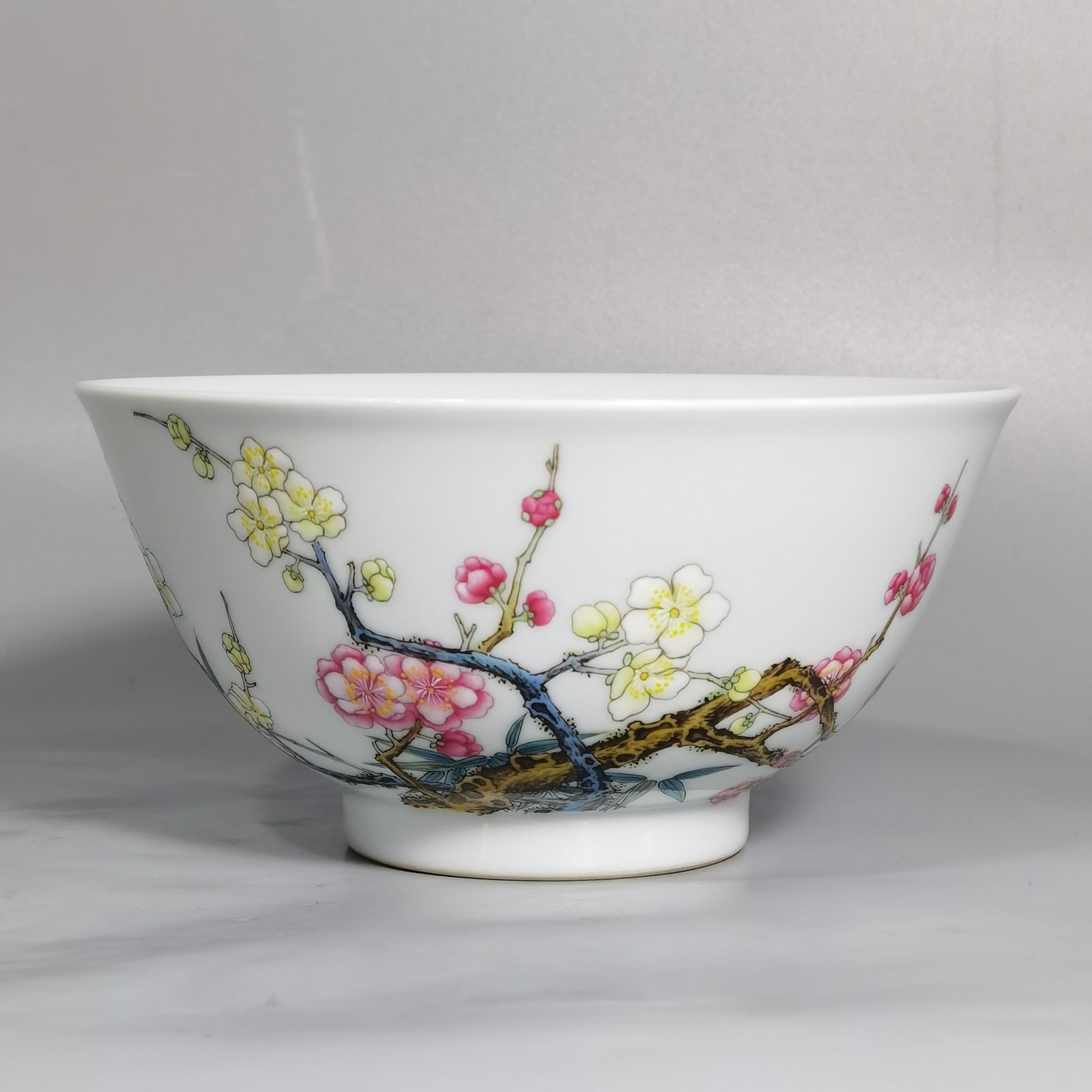 Qing Dynasty Yongzheng Enamel Bamboo and Plum Double Clear Bowl