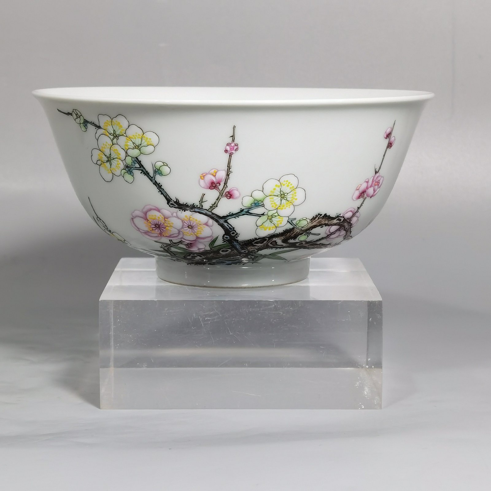 Qing Dynasty Yongzheng Enamel Bamboo and Plum Double Clear Bowl